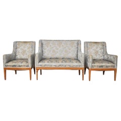 Elegant 1930s Vintage Ash Sofa and Chairs Set