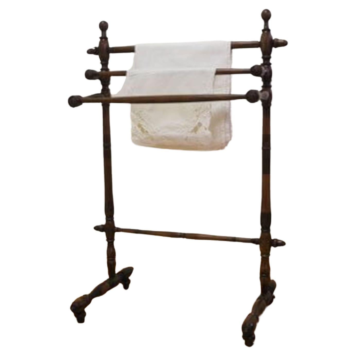 Elegant 1930s Walnut Towel Rack - A Refined Addition to Your Bathroom For Sale
