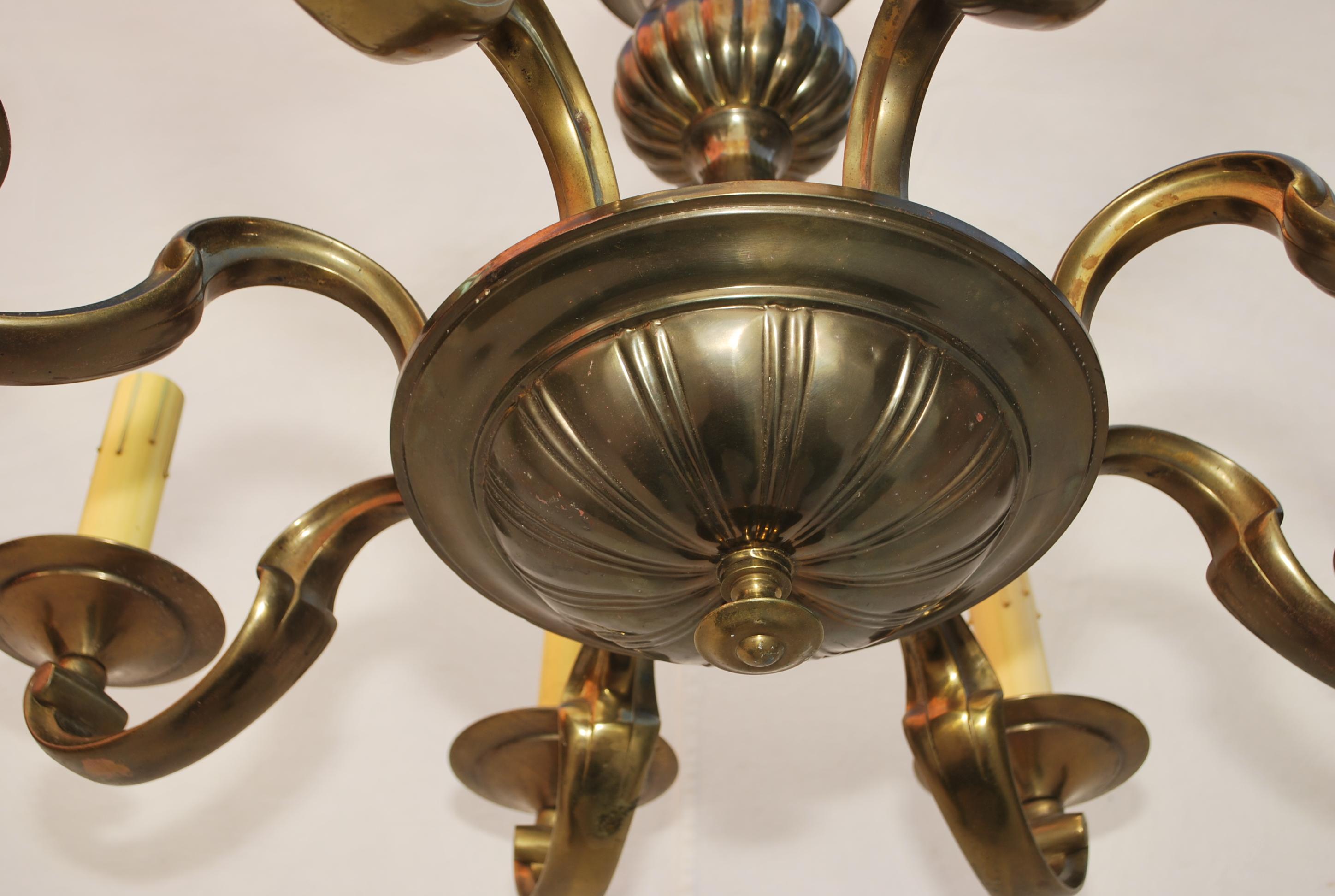 Mid-20th Century Elegant 1940's Brass chandelier For Sale