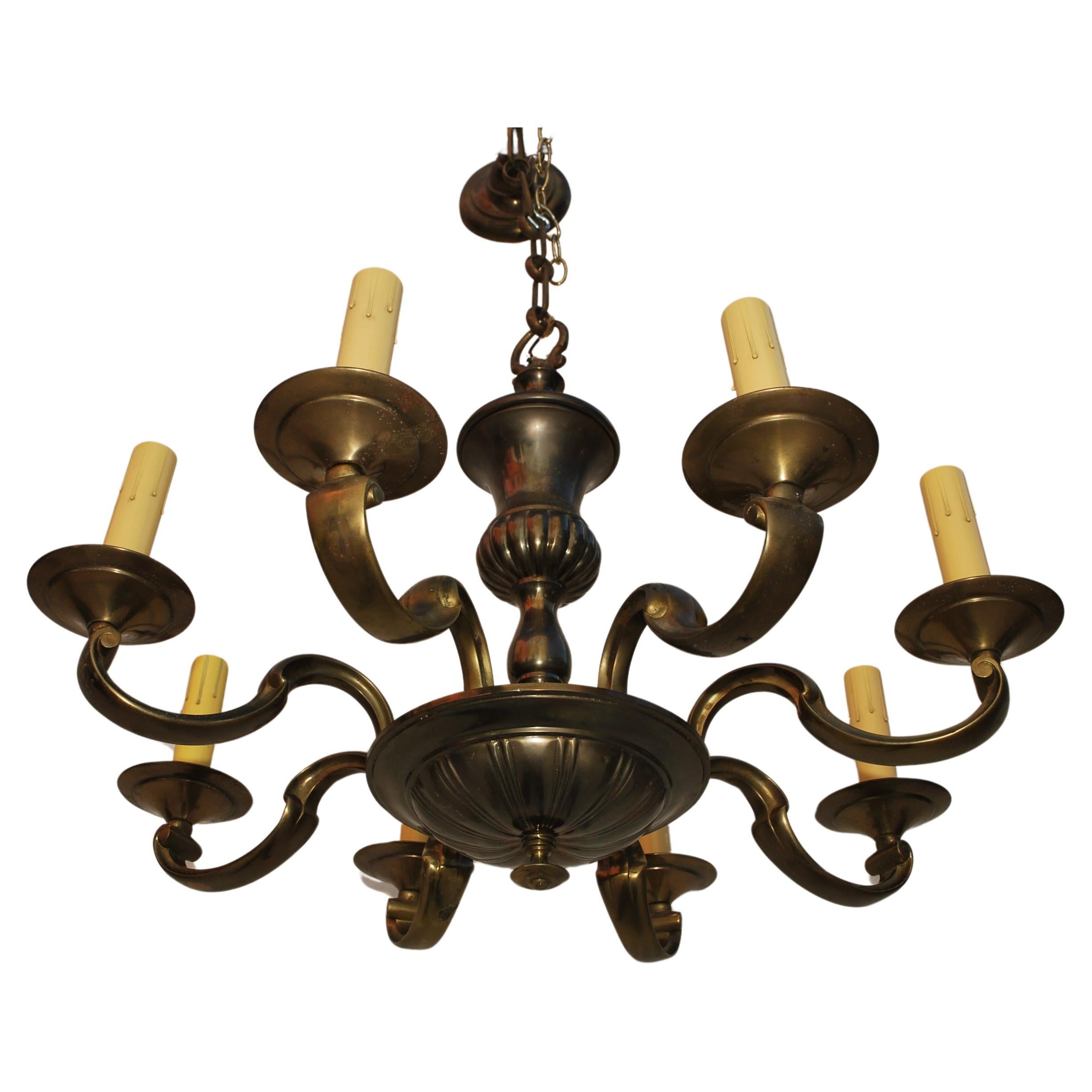Elegant 1940's Brass chandelier For Sale