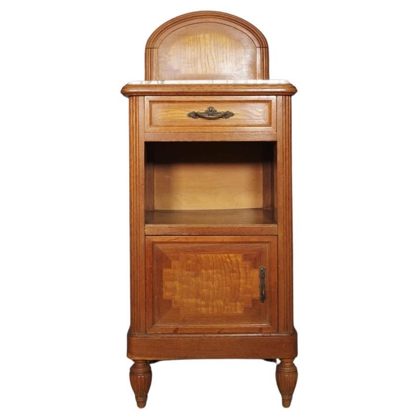 Elegant 1940s Italian Walnut & Marble Nightstand  Antique Bedside Table
