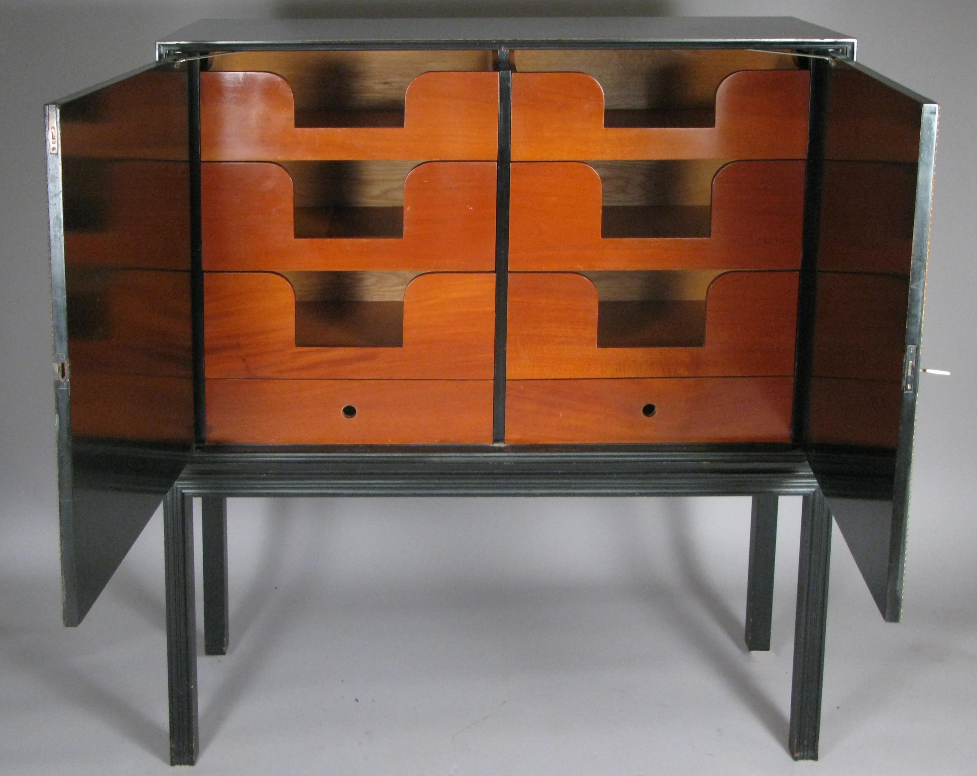Mid-20th Century Lacquered 1940's Leather Cabinet by Tommi Parzinger For Sale