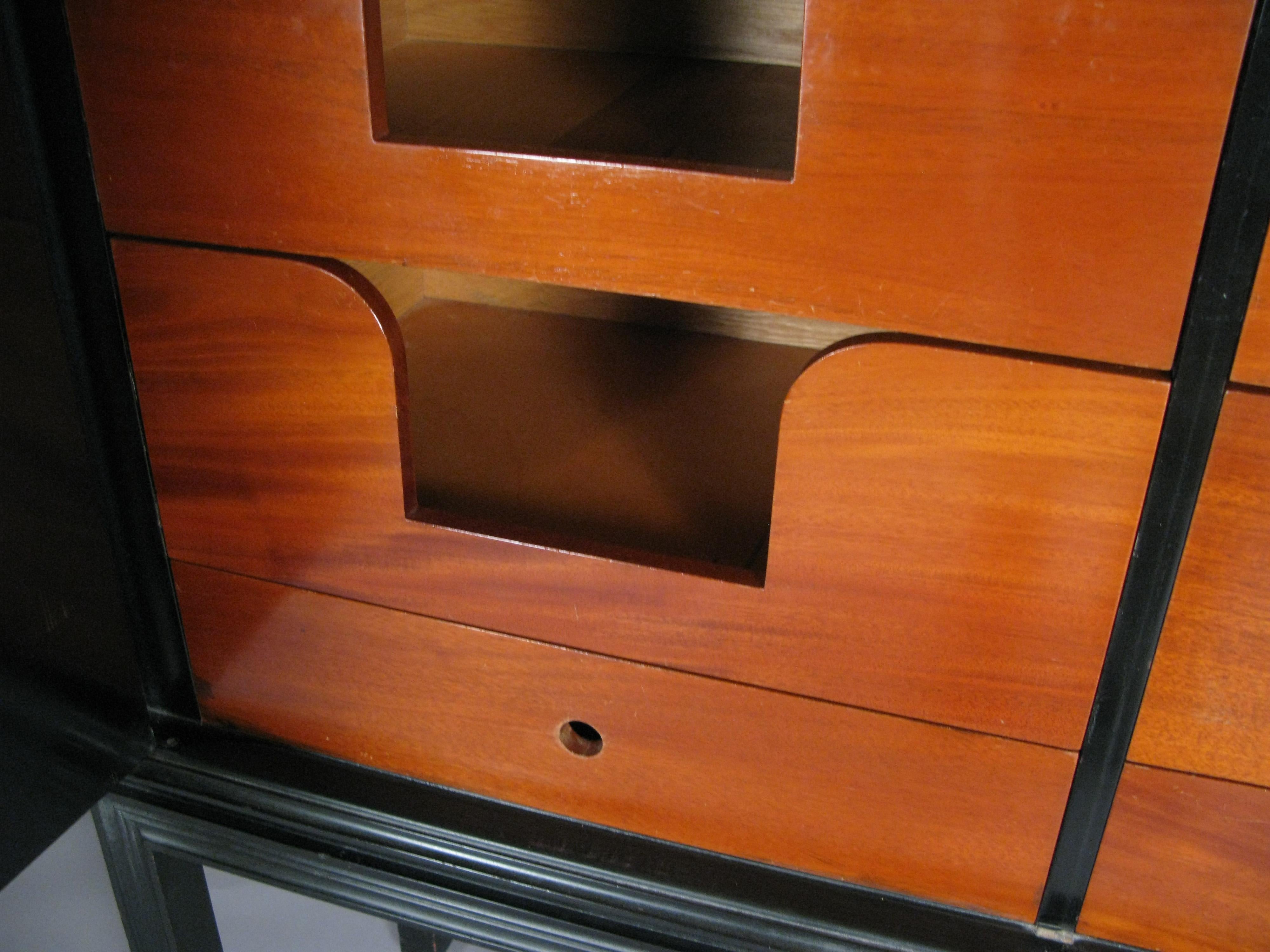 Mahogany Lacquered 1940's Leather Cabinet by Tommi Parzinger For Sale