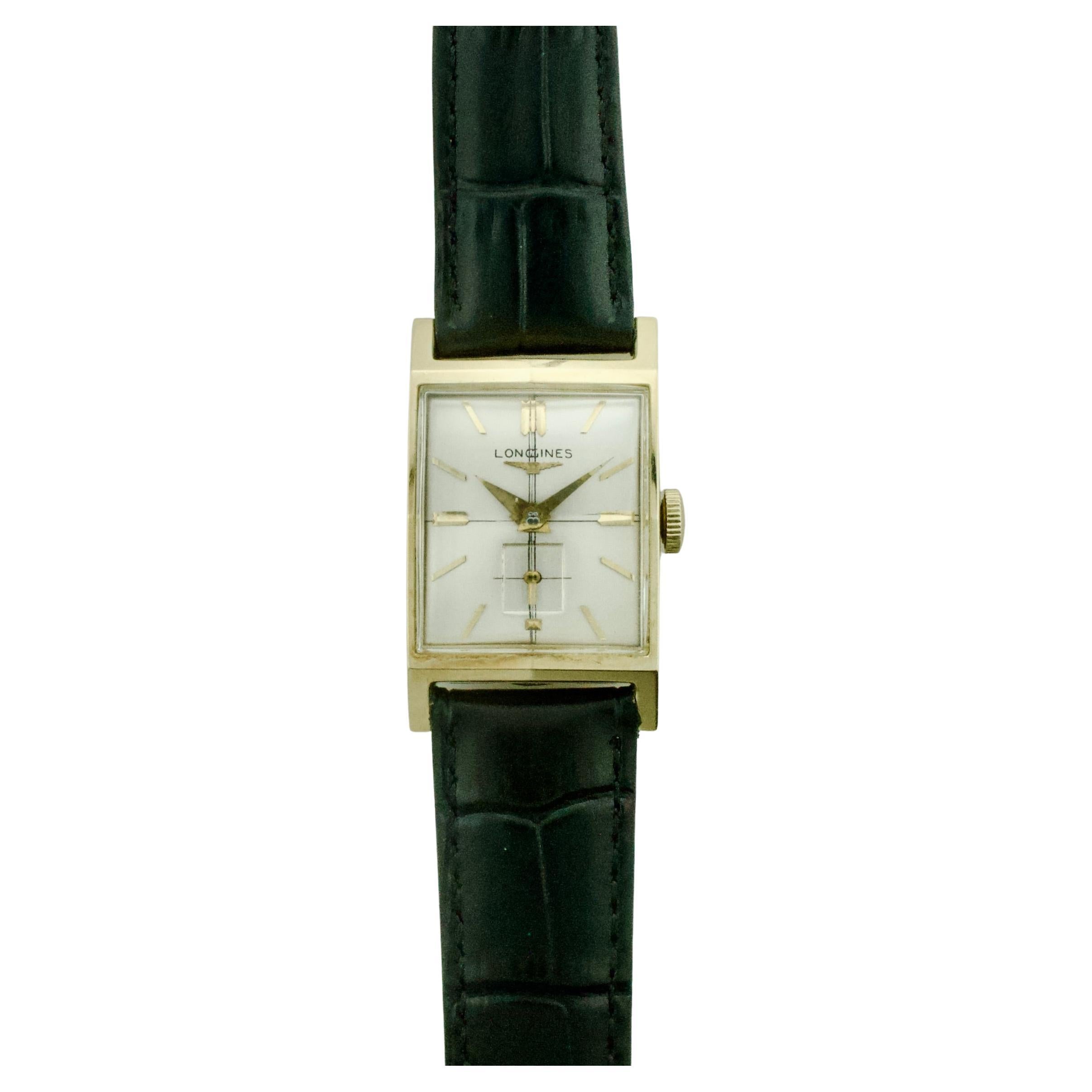 Elegante 1940er Longines Armbanduhr in 14k Gelbgold Seltenes facettiertes Kristall