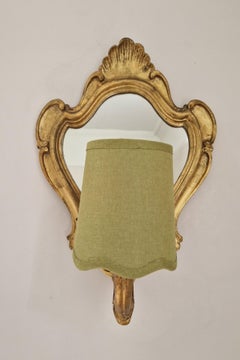 Elegant 1940s Pair of Italian Mirrored Girandoles oil gilded hand carved wood