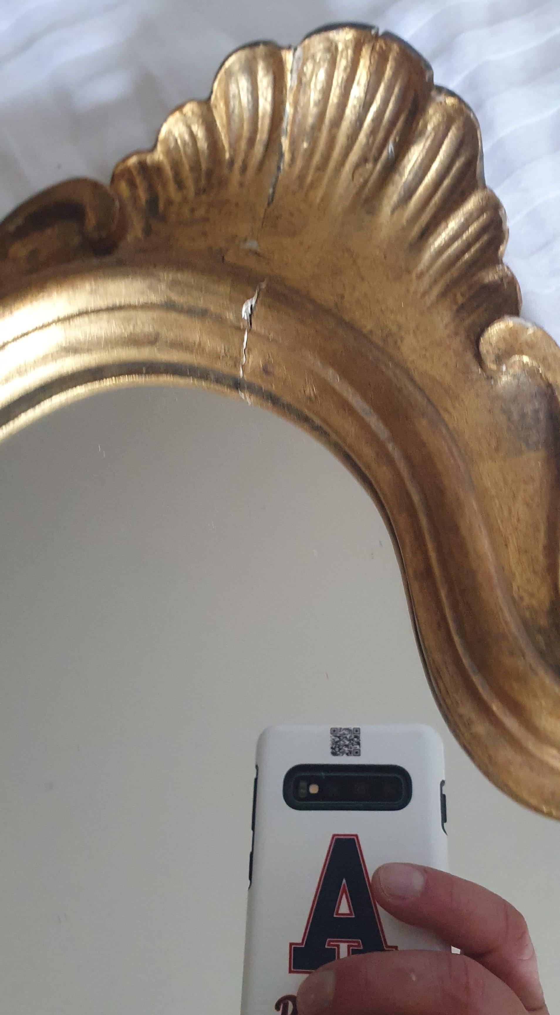 Elegant 1940s Pair of Italian Mirrored Girandoles oil gilded hand carved wood  For Sale 8