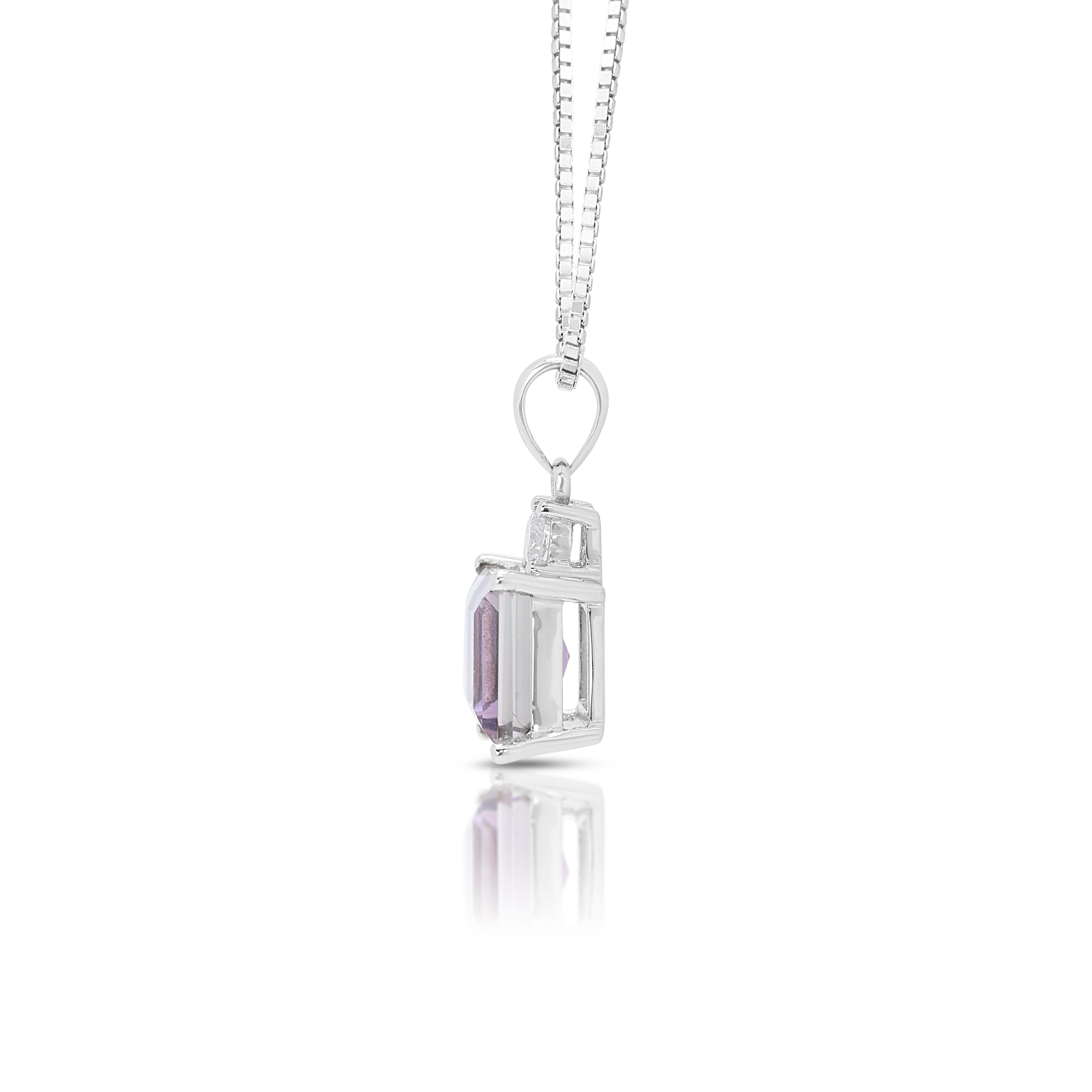 Women's Elegant 1.94ct Amethyst Pendant w/ Diamonds in 18K White Gold-Chain Not Included For Sale