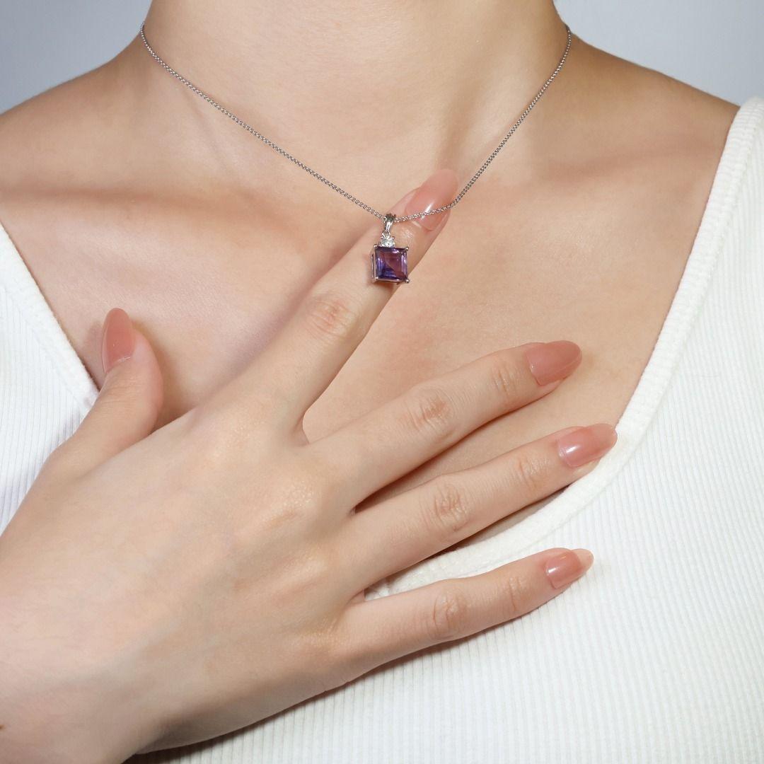 Elegant 1.94ct Amethyst Pendant w/ Diamonds in 18K White Gold-Chain Not Included For Sale 2