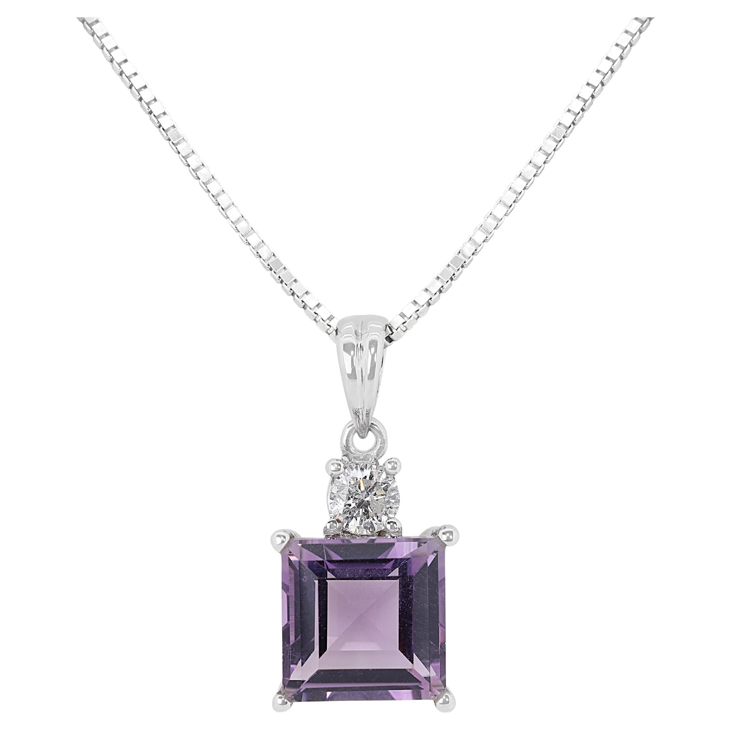 Elegant 1.94ct Amethyst Pendant w/ Diamonds in 18K White Gold-Chain Not Included For Sale