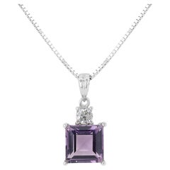 Elegant 1.94ct Amethyst Pendant w/ Diamonds in 18K White Gold-Chain Not Included