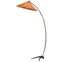 Elegant 1950s Arc Lamp in Brass and Rope with a Solid Crow's Foot