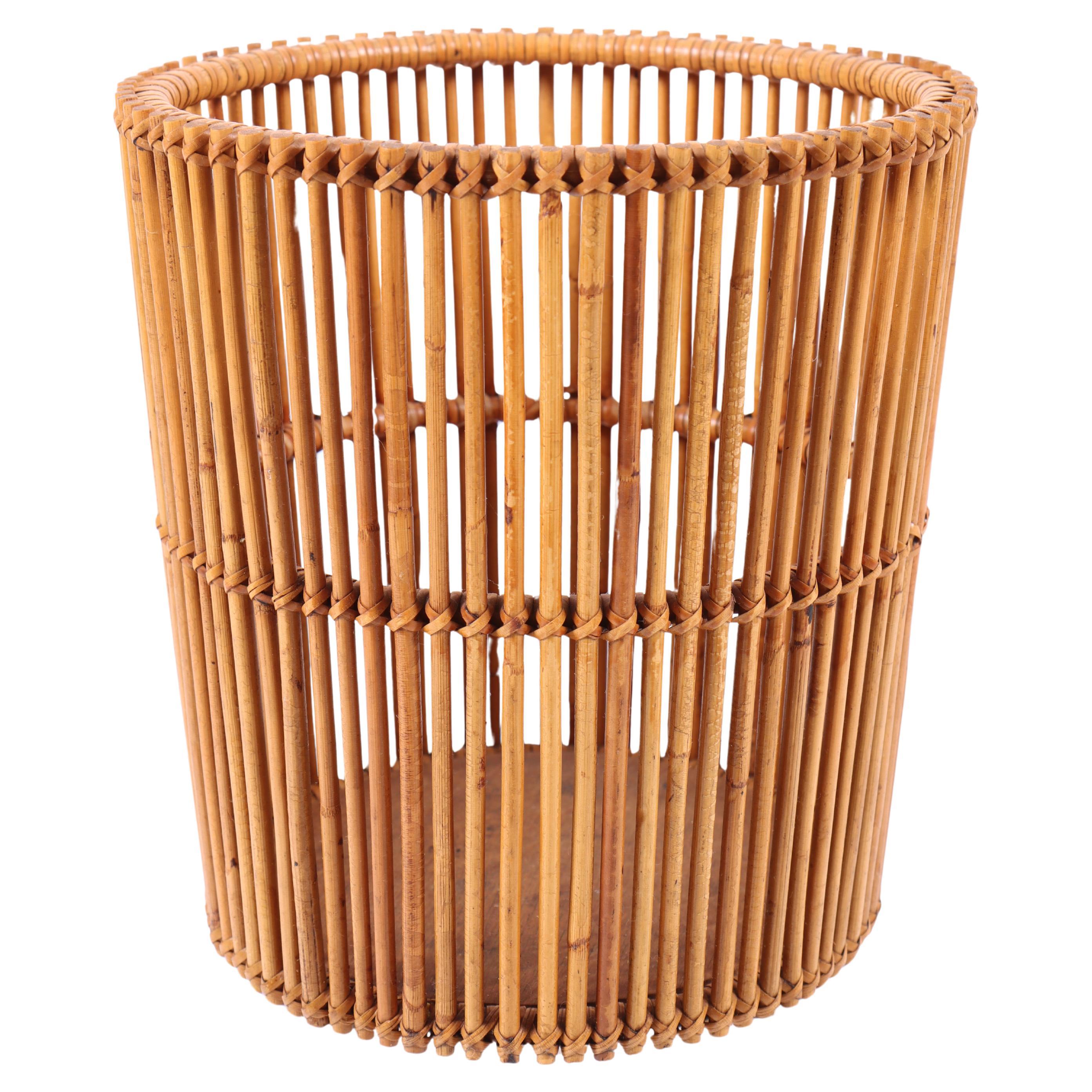 Elegant 1950s Danish Rattan Wastebasket by Wengler – Mid-Century Modern Scandina For Sale