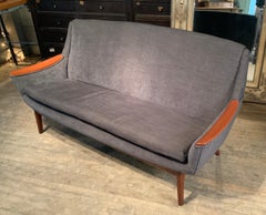 Elegant 1950's Danish Sofa with Teak Arms