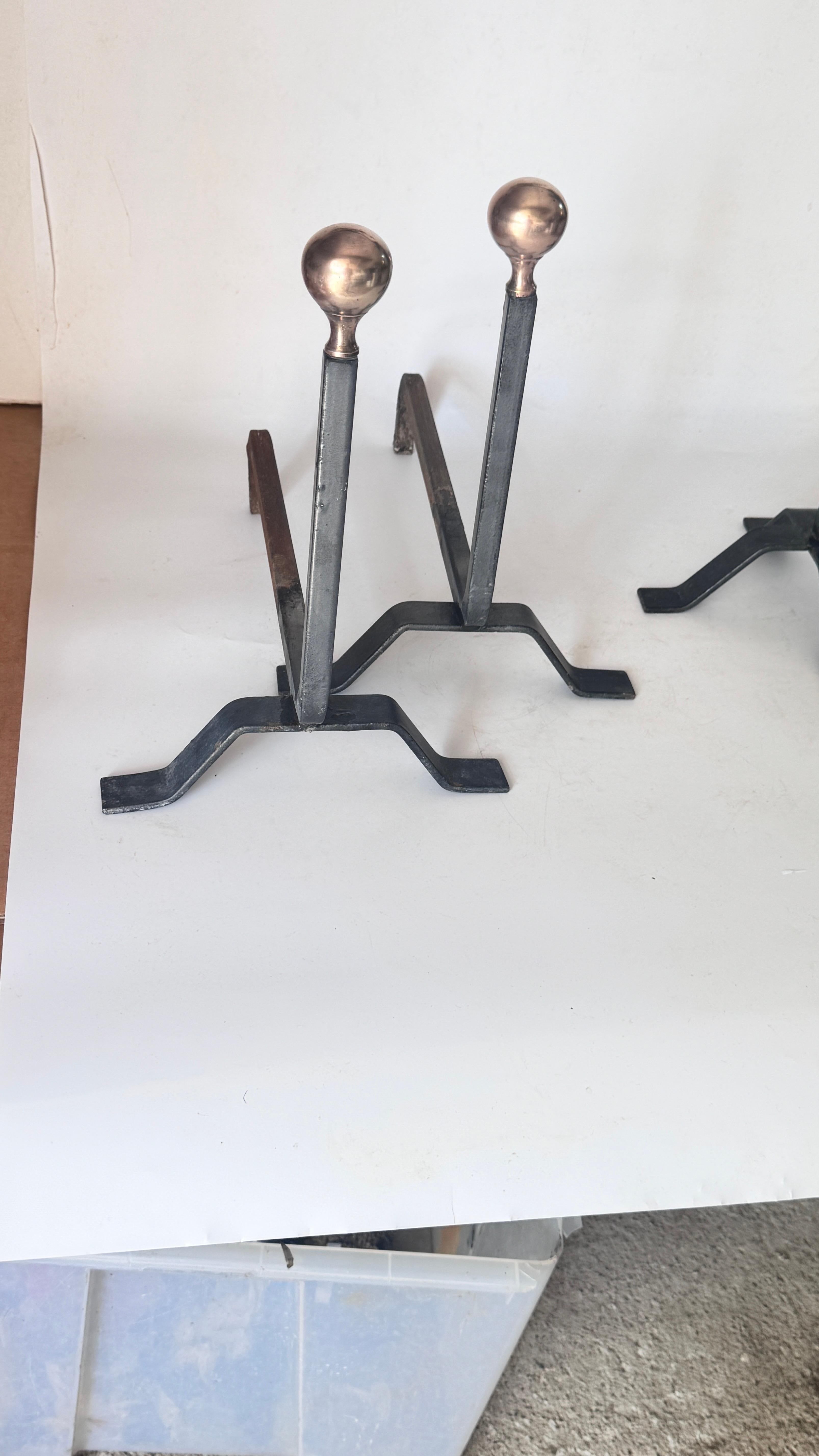 Elegant 1950s French Fireplace Tool Set Black Cast Iron with Polished Brass For Sale 2
