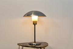 Elegant 1950s French Modernist Desk Lamp in Brushed Steel and Brass