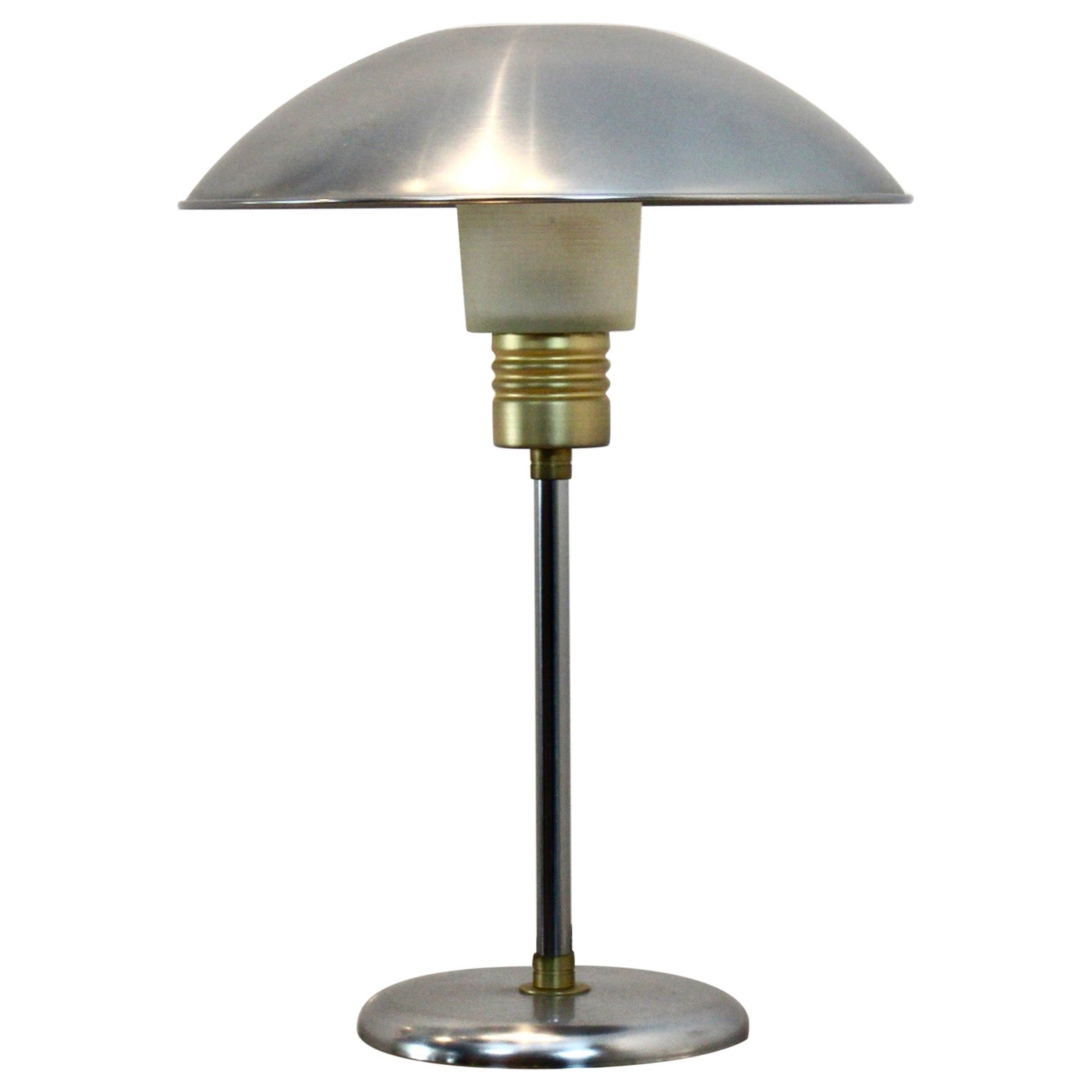 Elegant 1950s French Modernist Desk Lamp in Brushed Steel and Brass