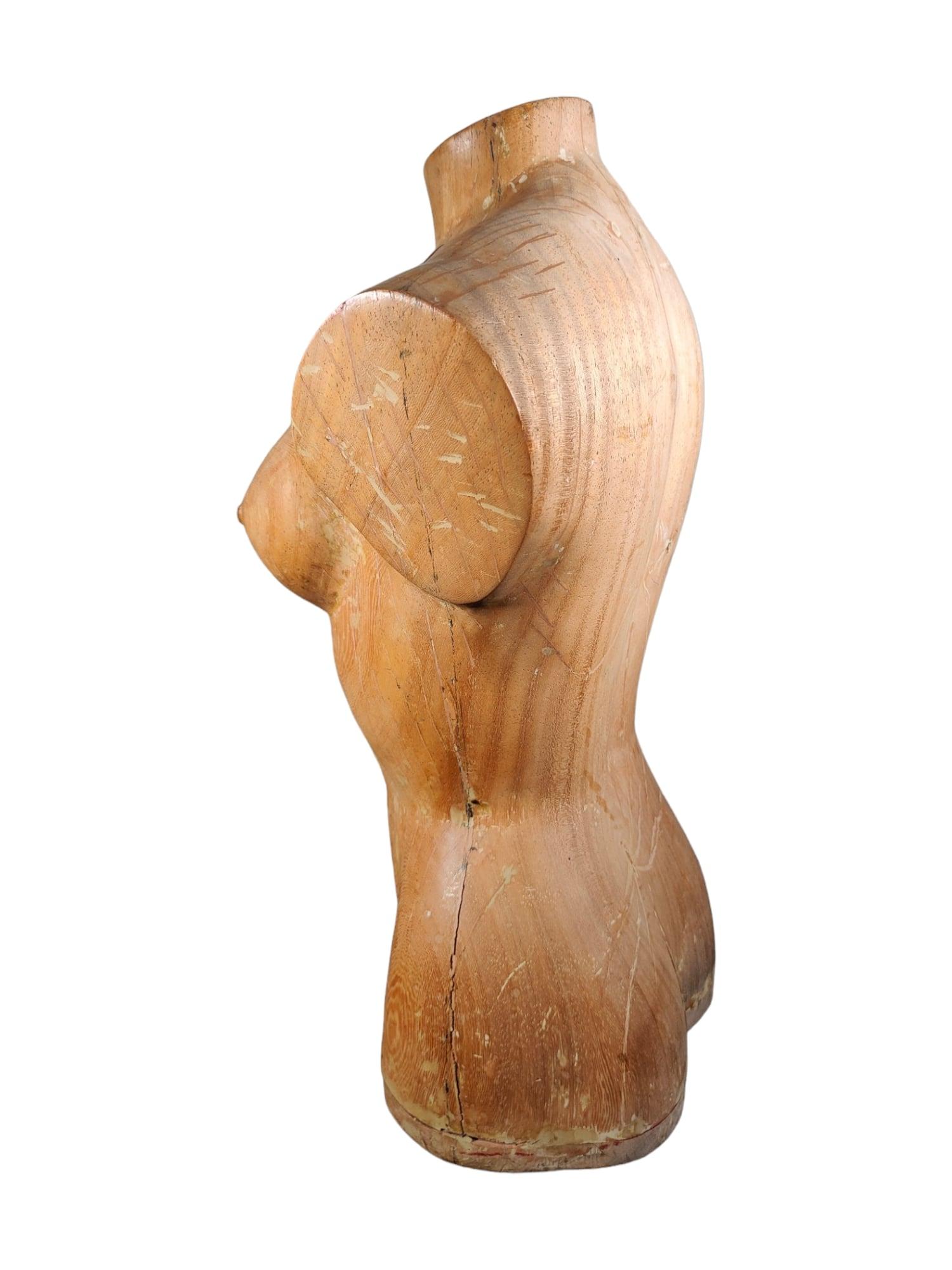 Elegant 1950s French Wooden Female Torso: Sculpted Solid Wood Craftsmanship For Sale 6