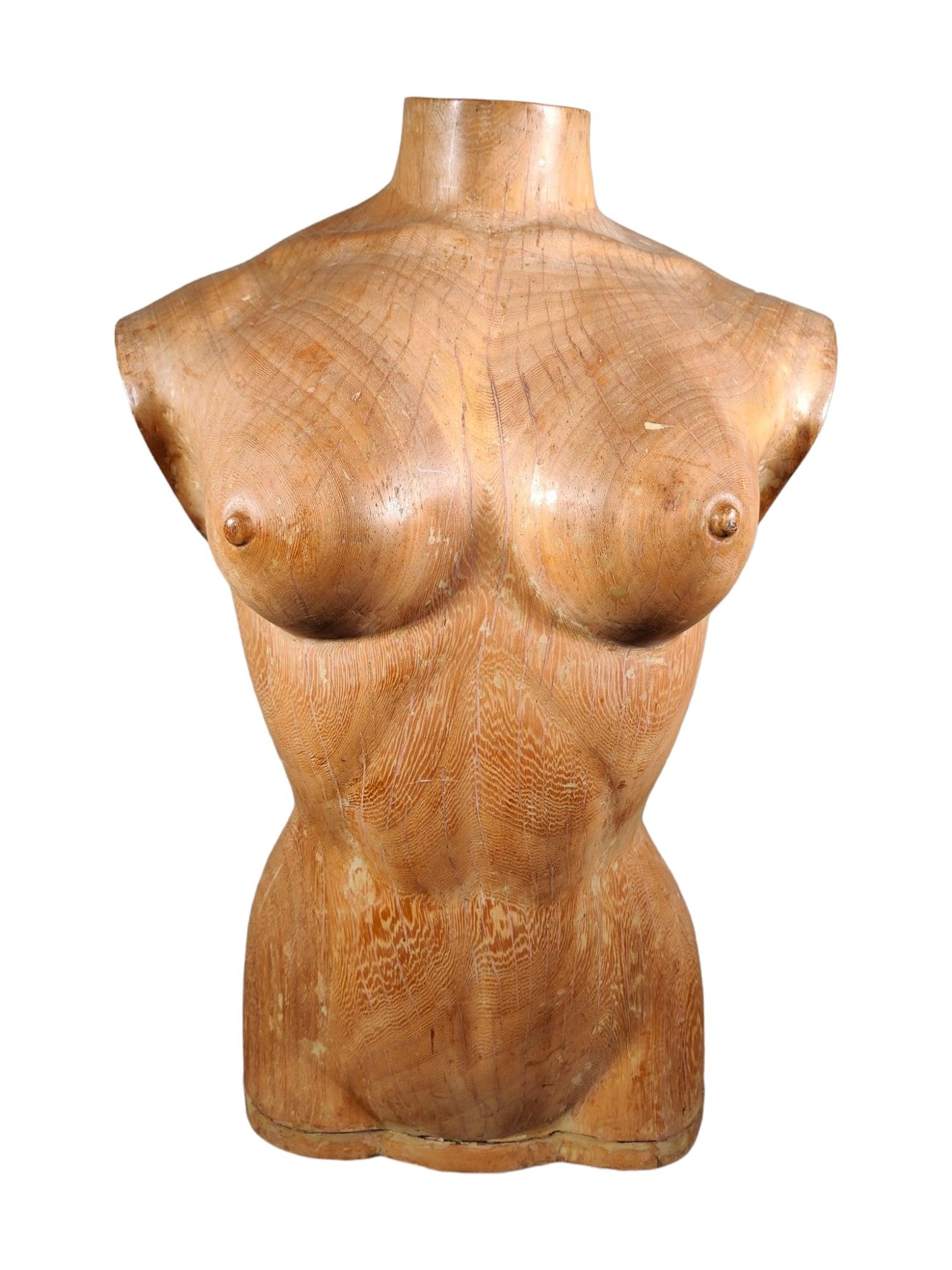 Elegant 1950s French Wooden Female Torso: Sculpted Solid Wood Craftsmanship For Sale 8