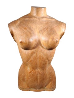 Elegant 1950s French Wooden Female Torso: Sculpted Solid Wood Craftsmanship