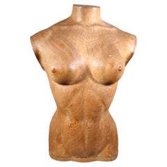 Elegant 1950s French Wooden Female Torso: Sculpted Solid Wood Craftsmanship