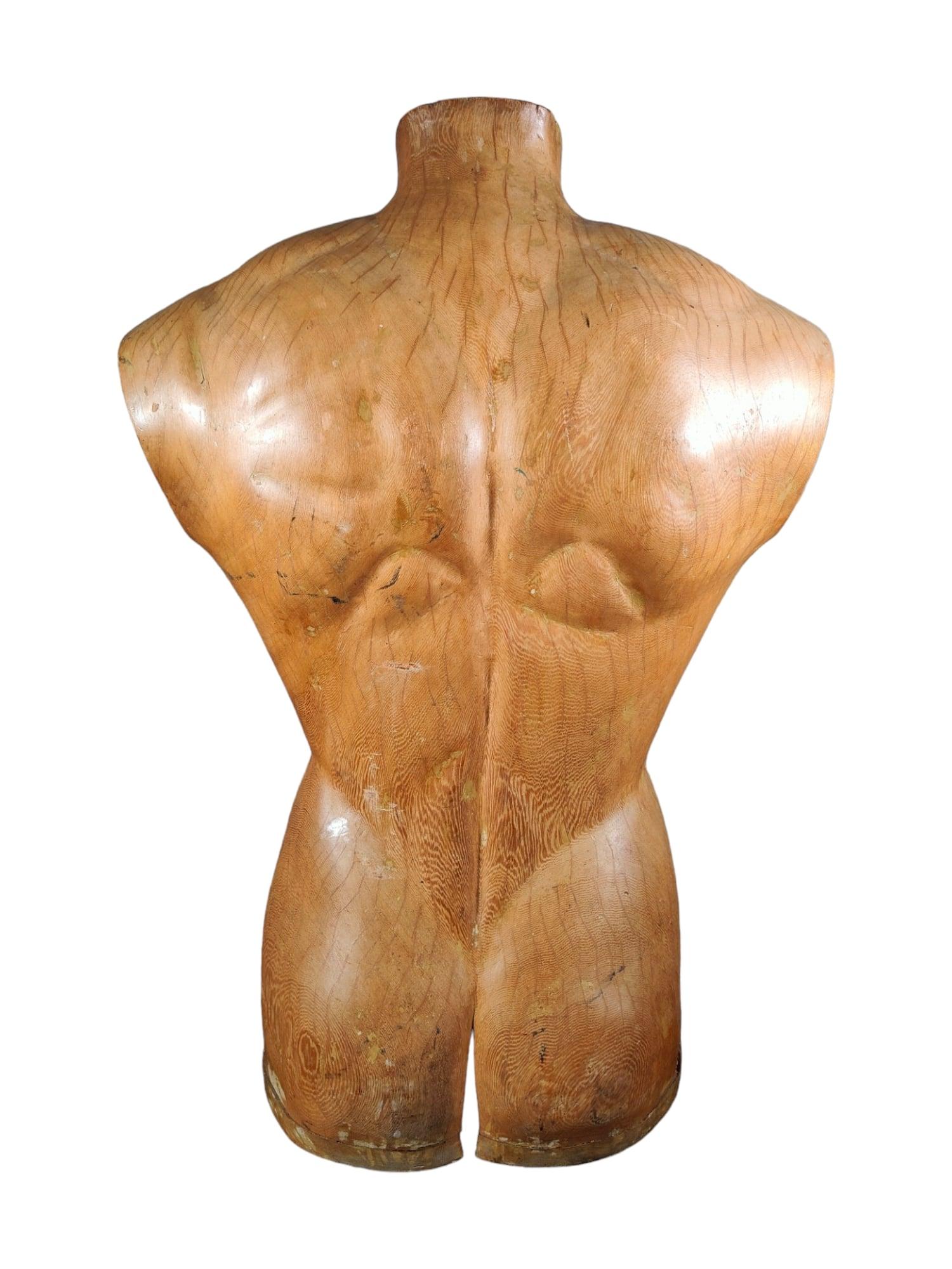 Elegant 1950s French Wooden Male Torso: Sculpted Solid Wood Craftsmanship For Sale 4