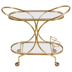 Elegant 1950s Italian Brass Drinks Trolley with Two-Tier Glass Shelves