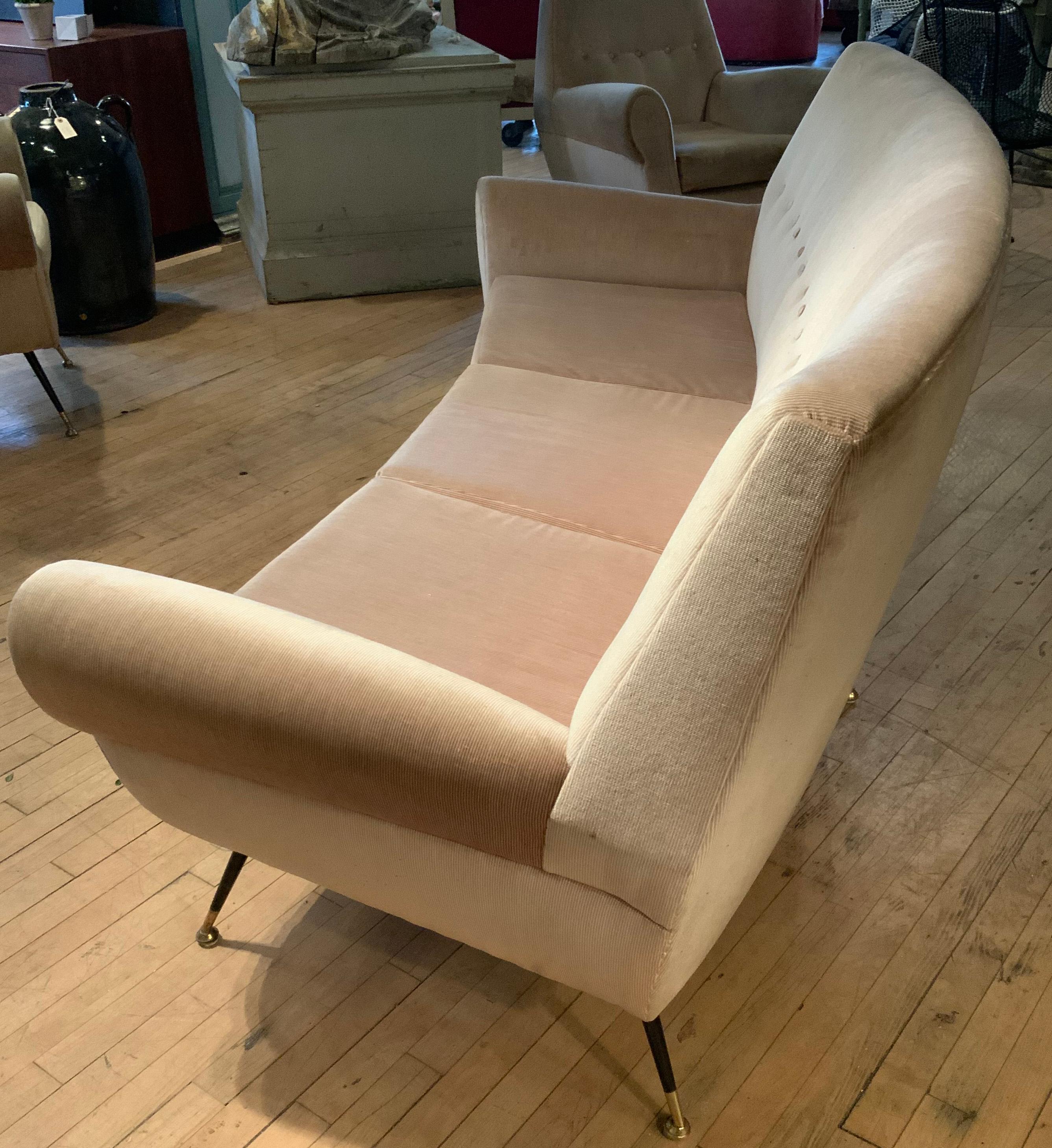 Upholstery Elegant 1950's Italian Curved Sofa For Sale