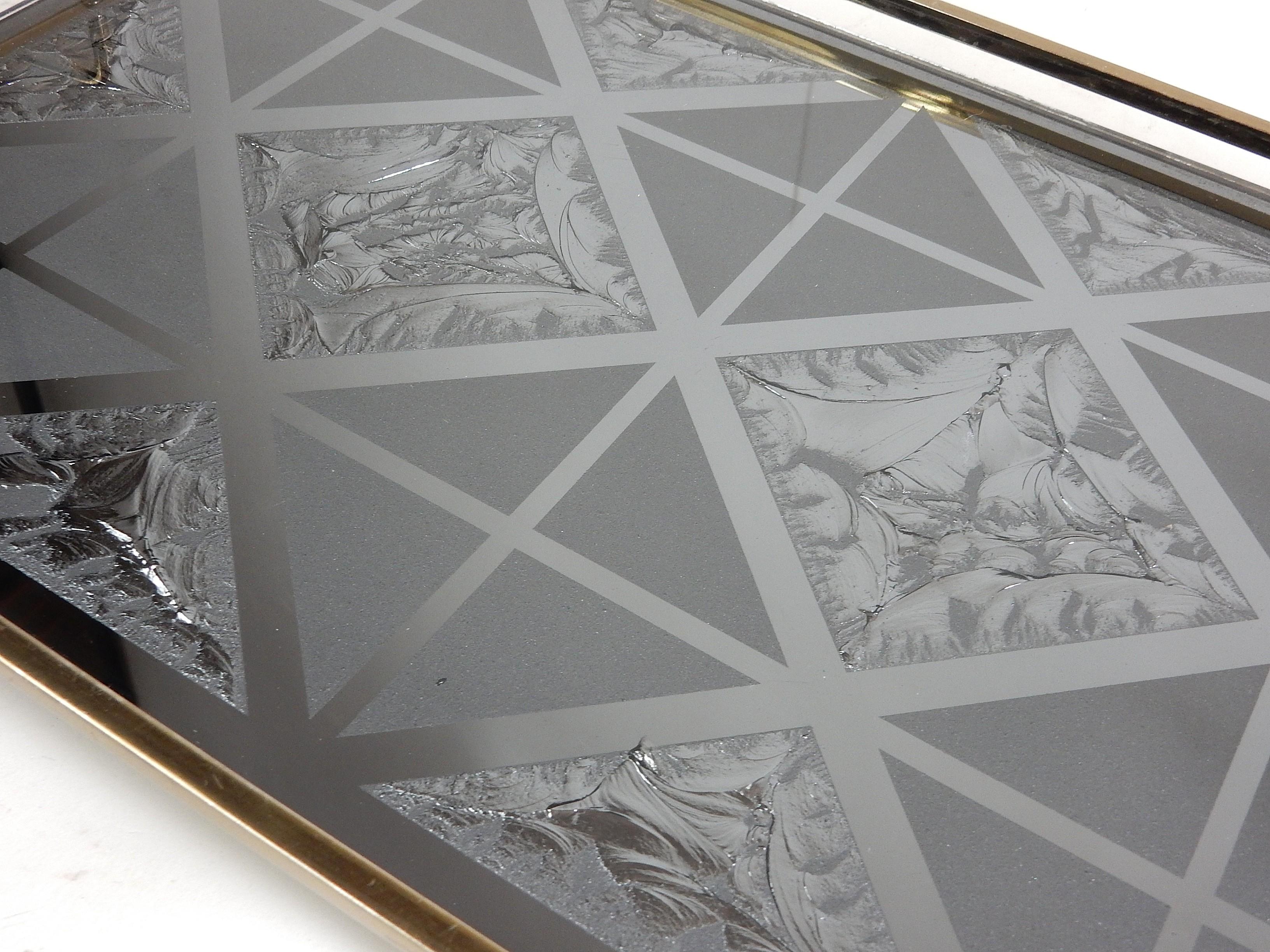 Art Deco Elegant 1950's Italian Reverse Painted Footed Vanity Tray For Sale