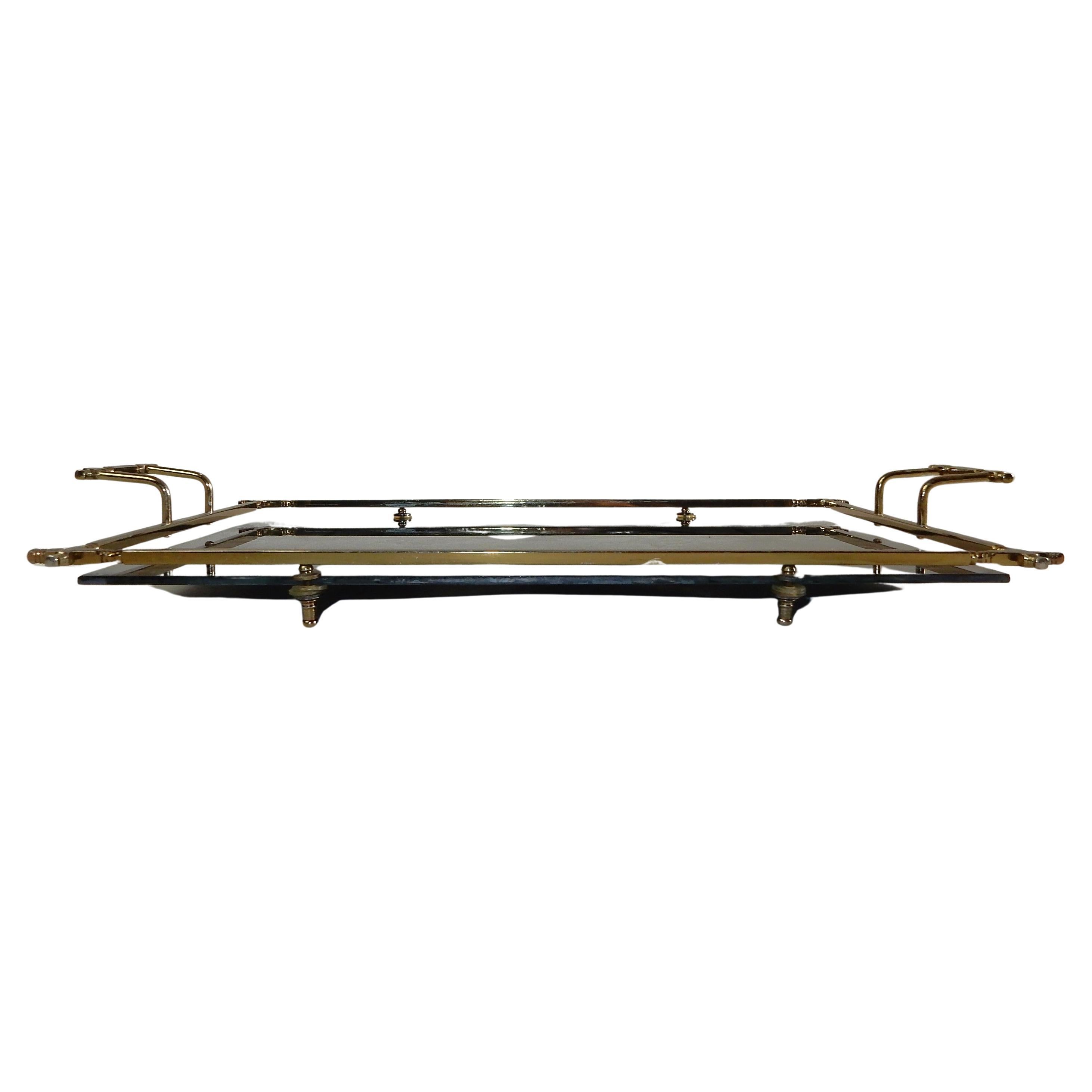 Brass Elegant 1950's Italian Reverse Painted Footed Vanity Tray For Sale