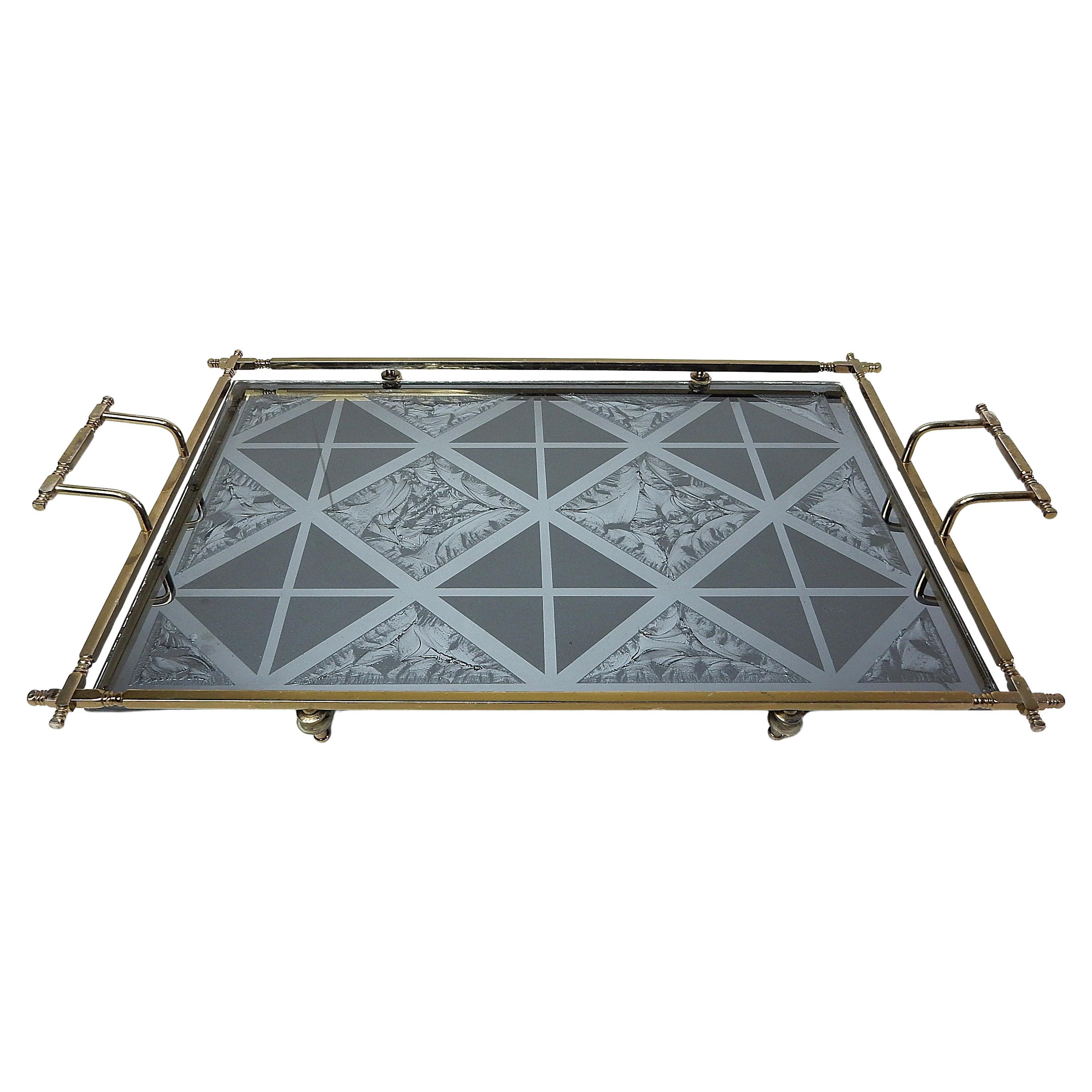 Elegant 1950's Italian Reverse Painted Footed Vanity Tray For Sale