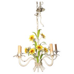 Elegant 1950s Italian Tole Floral Chandelier