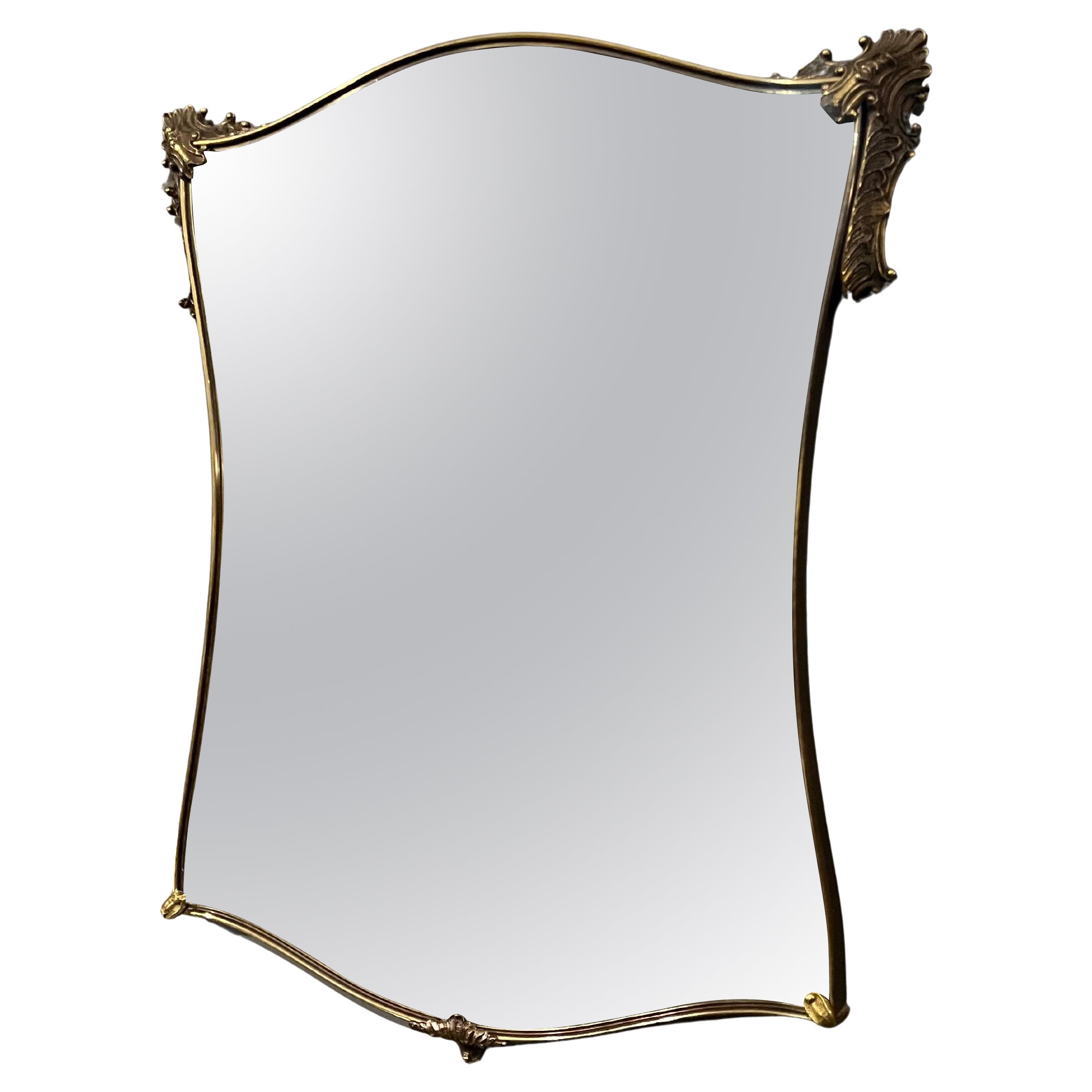 Elegant 1950s Italian Wall Mirror in Solid Brass