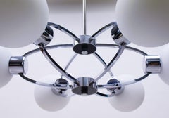 Elegant 1960s Chrome Ceiling Lamp with 6 Opaline Glass Globes