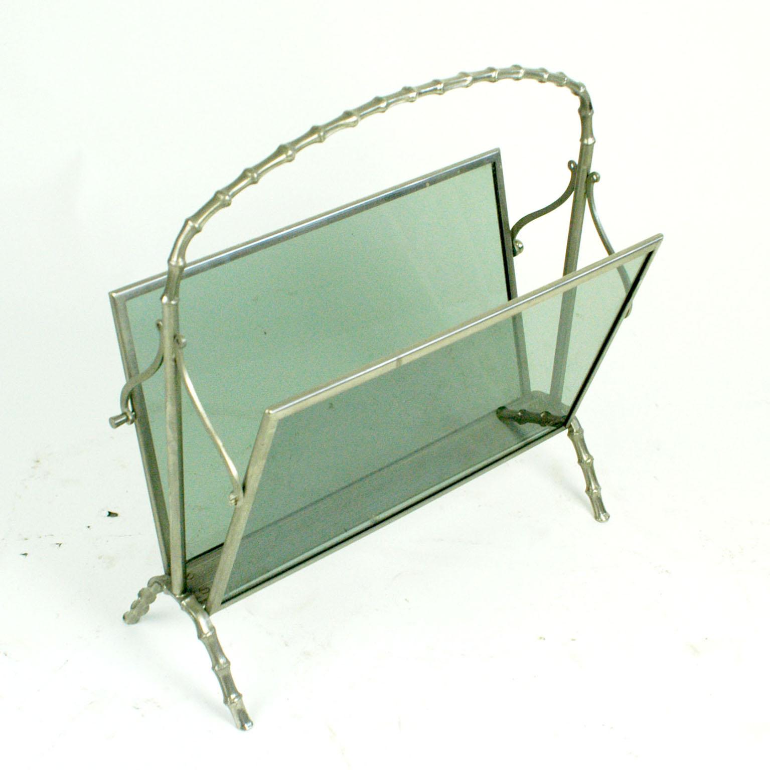 20th Century 1960s Faux Bamboo Silvered Brass Magazine Rack by Maison Baguès France For Sale