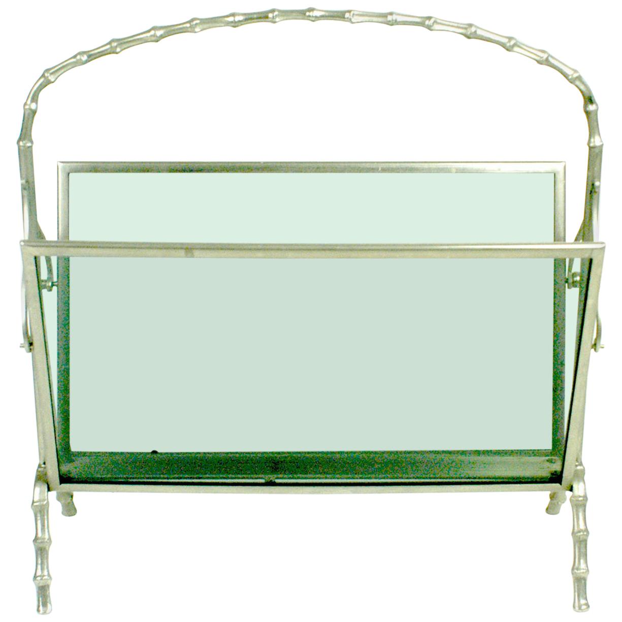 1960s Faux Bamboo Silvered Brass Magazine Rack by Maison Baguès France