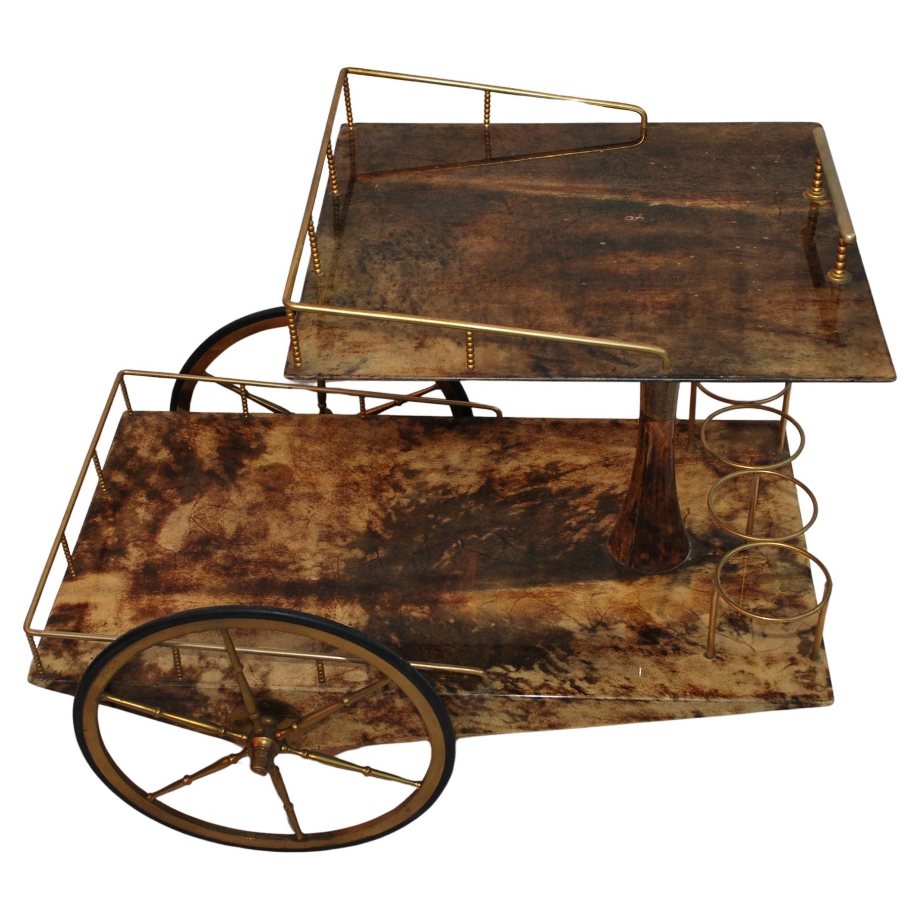 Eleganter Barwagen aus Ziegenleder aus den 1960er Jahren von Aldo Tura im Angebot