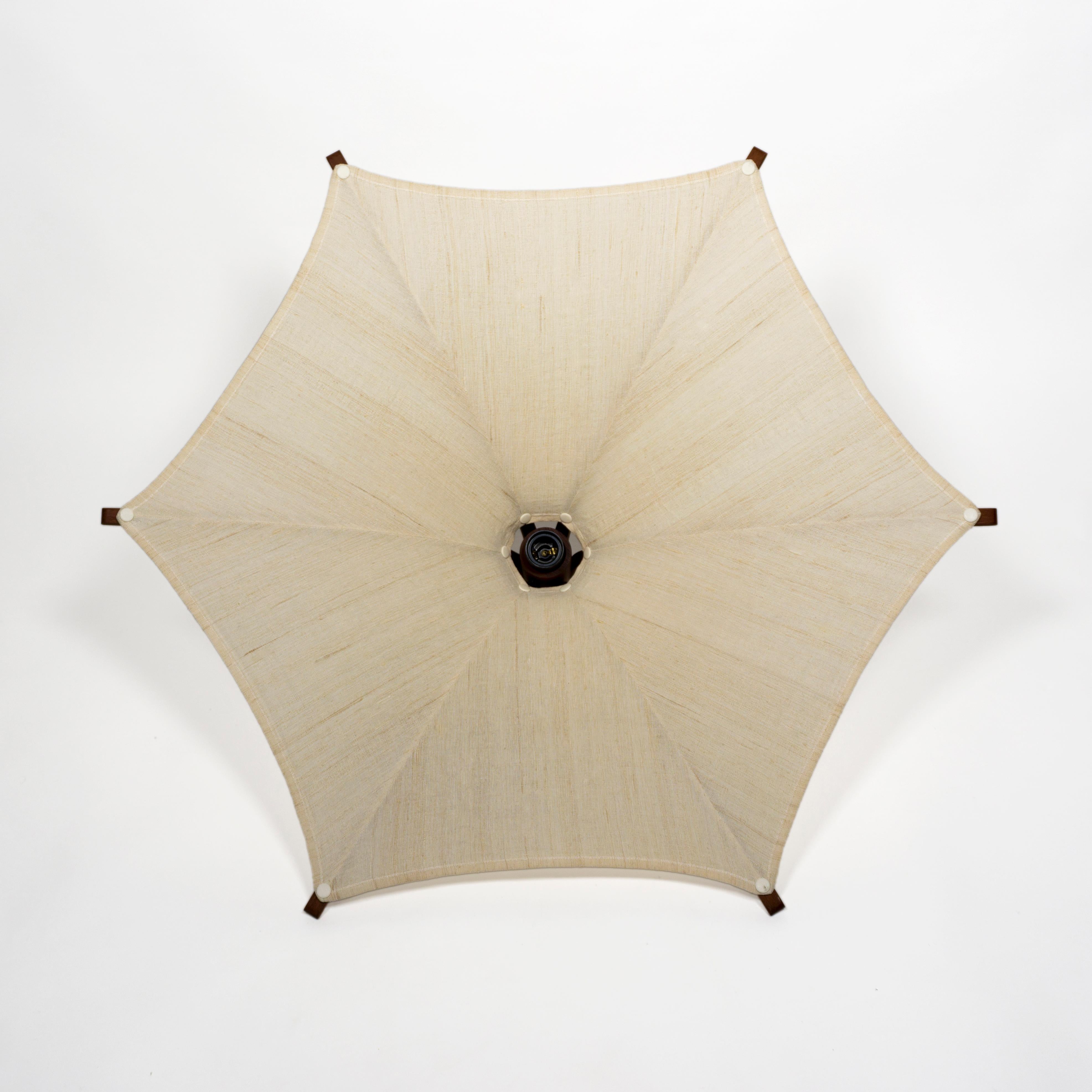 European Elegant 1960s Mid-Century Domus Teak & Linen Counterweight Pendant Lamp