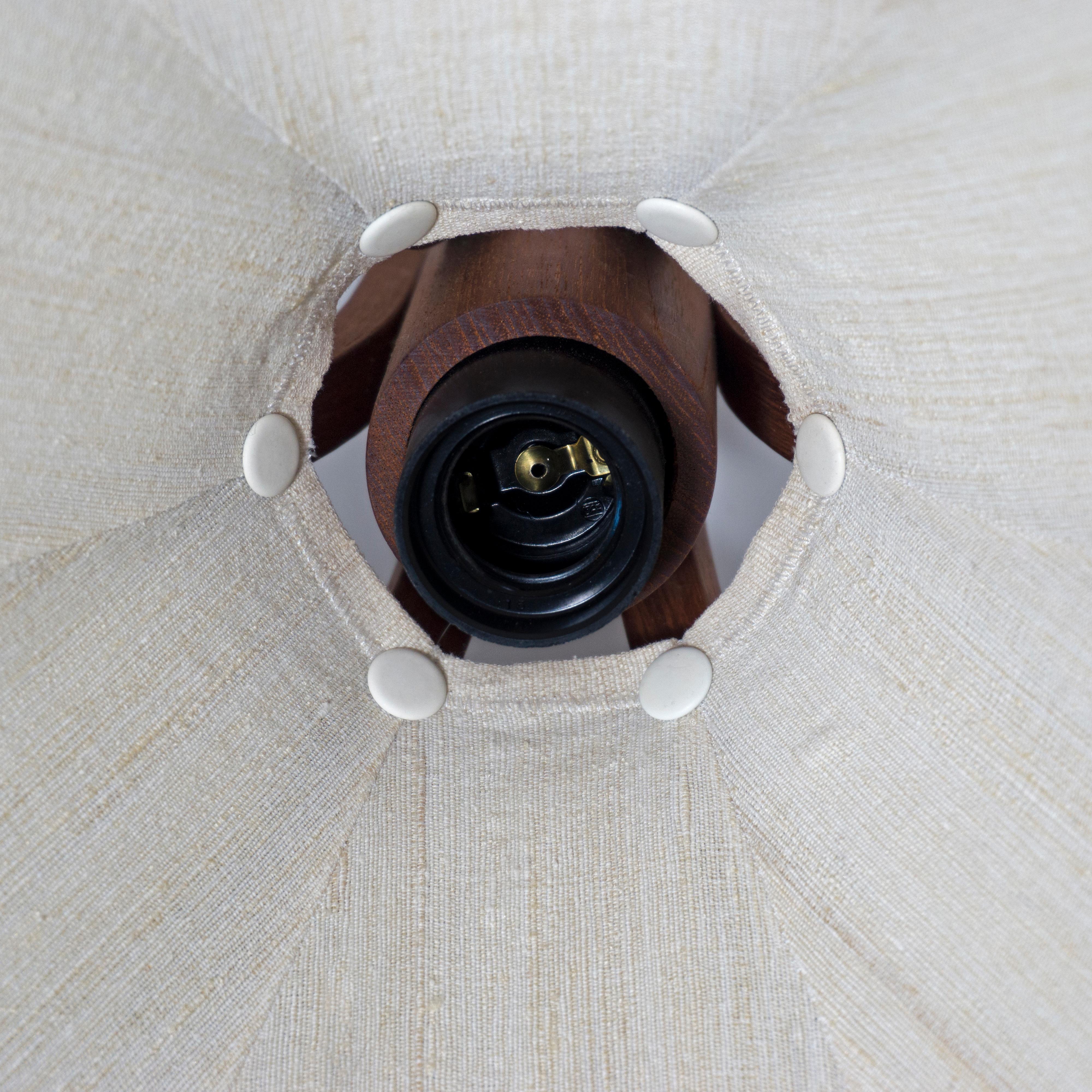 Elegant 1960s Mid-Century Domus Teak & Linen Counterweight Pendant Lamp 1