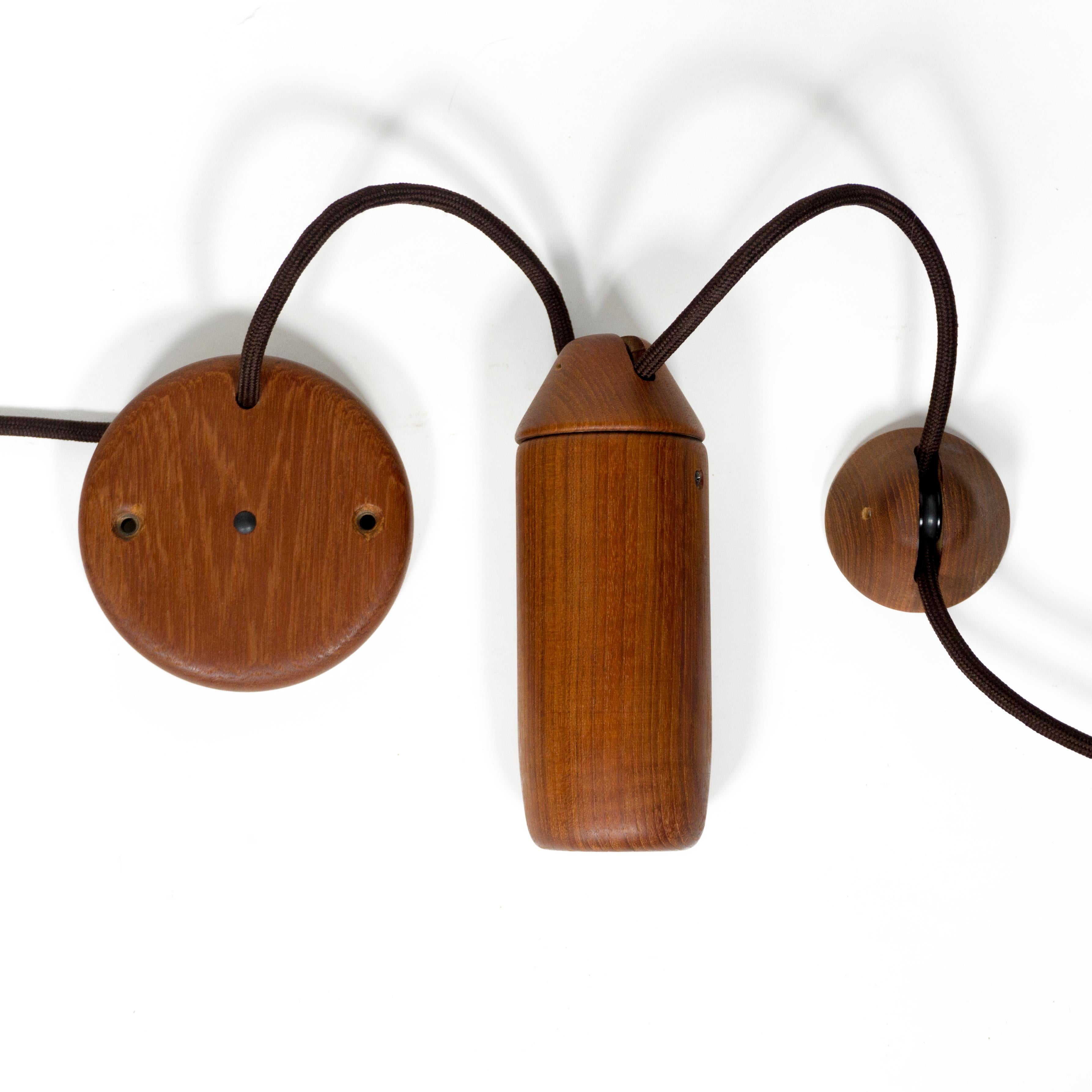 Elegant 1960s Mid-Century Domus Teak & Linen Counterweight Pendant Lamp 2