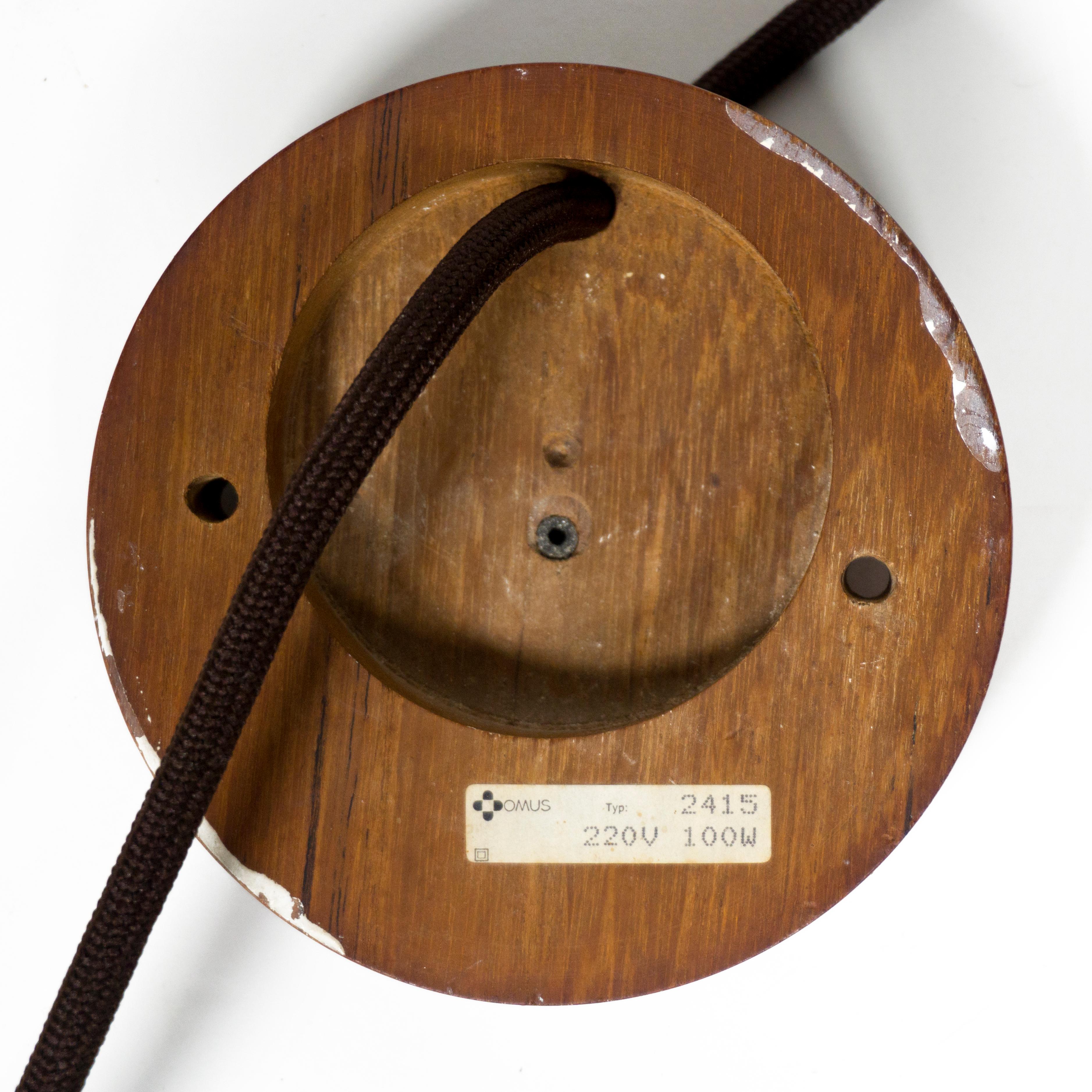 Elegant 1960s Mid-Century Domus Teak & Linen Counterweight Pendant Lamp 3