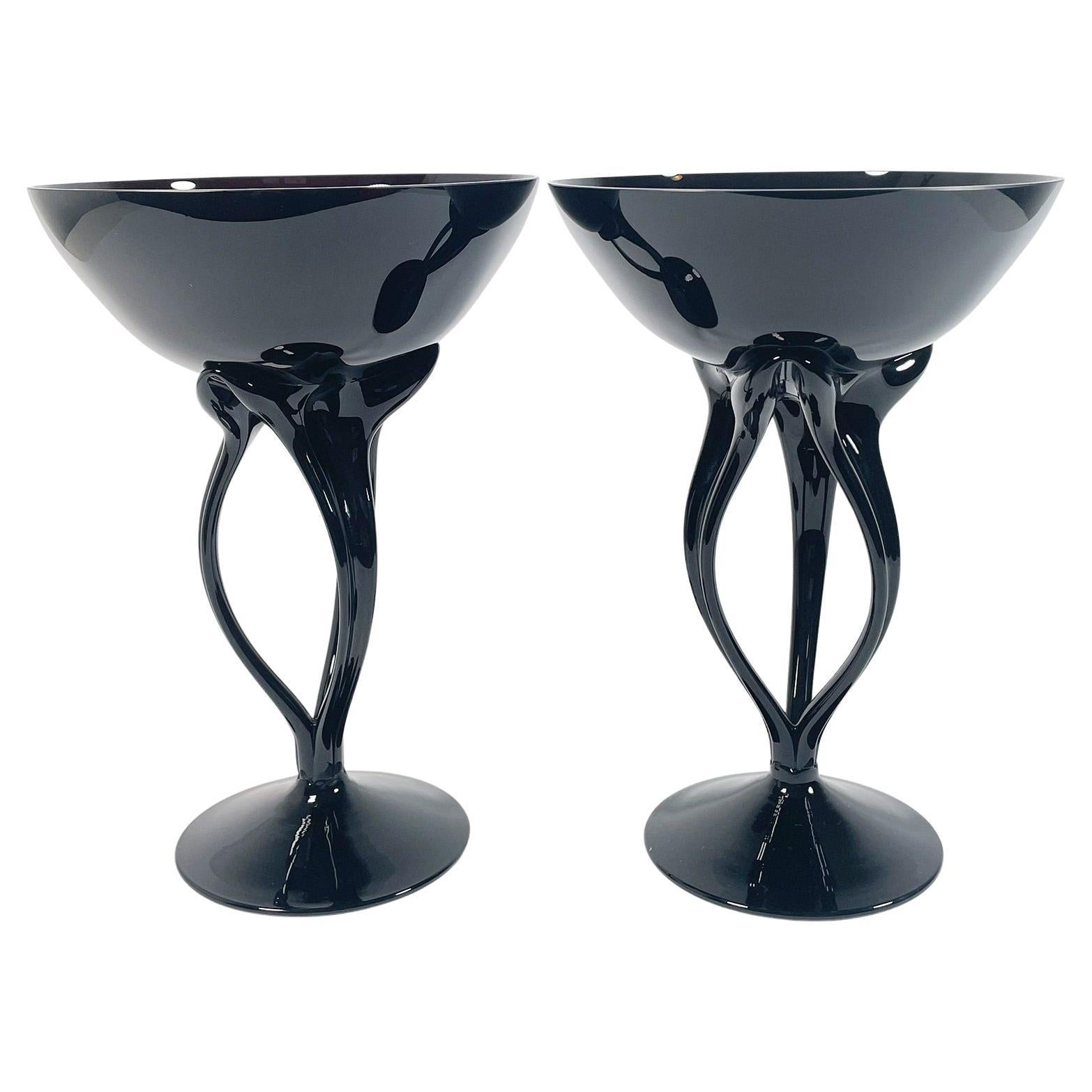 Elegante 1960er Murano-Schalen aus schwarzem Glas