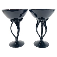Elegant 1960s Murano Black Glass Bowls