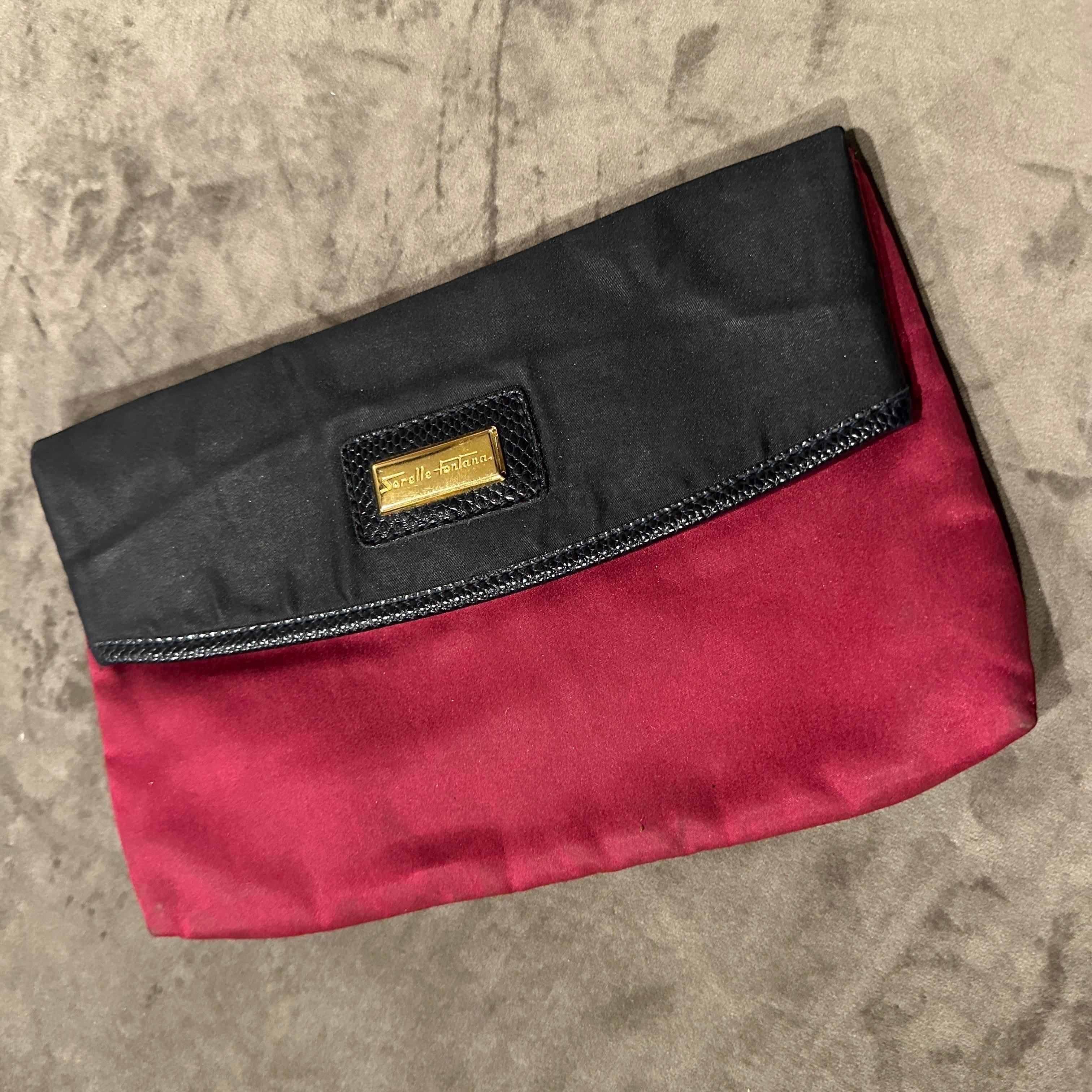 Elegant 1960s Vintage Sorelle Fontana Silk and Leather Evening Clutch In Good Condition For Sale In Aci Castello, IT