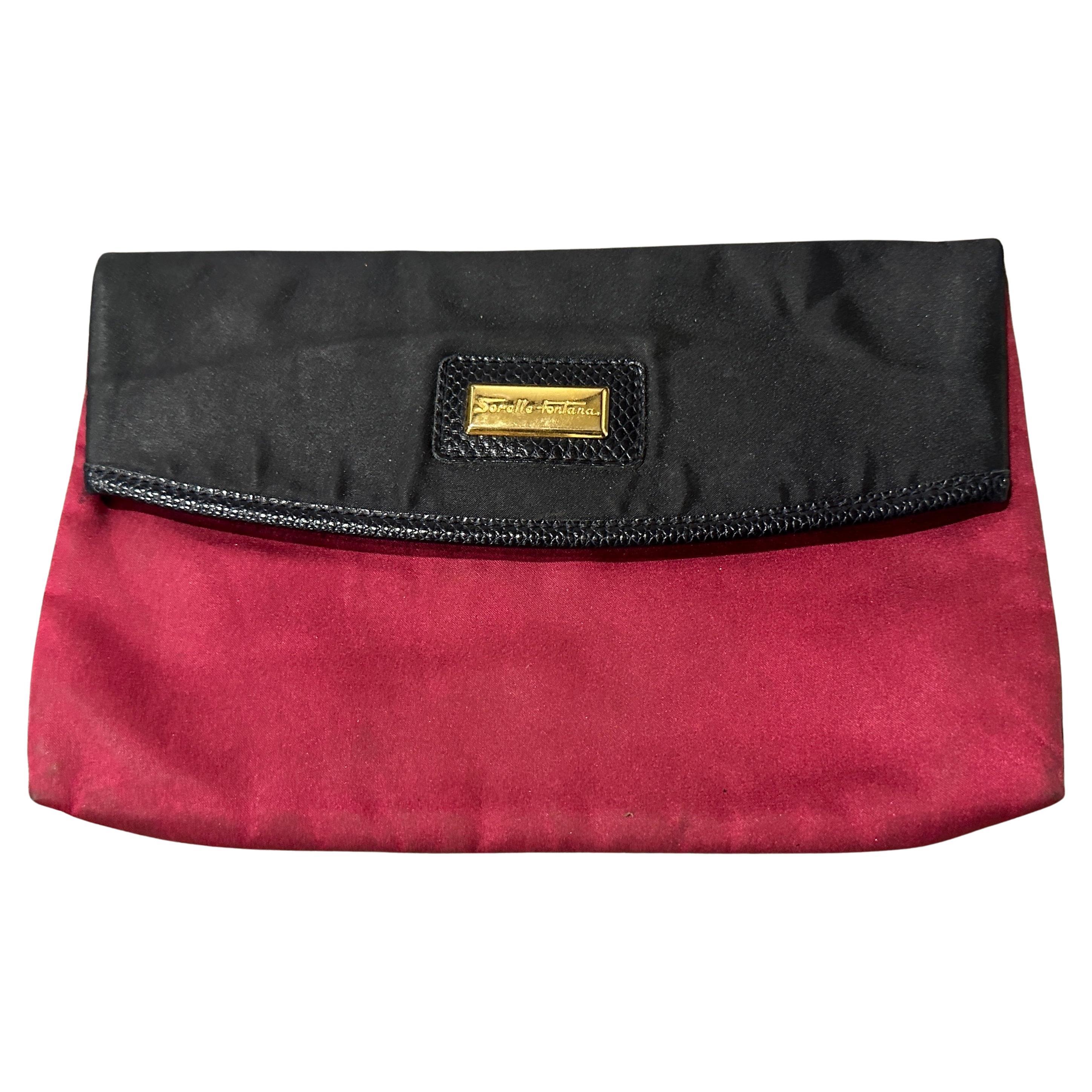Elegant 1960s Vintage Sorelle Fontana Silk and Leather Evening Clutch For Sale