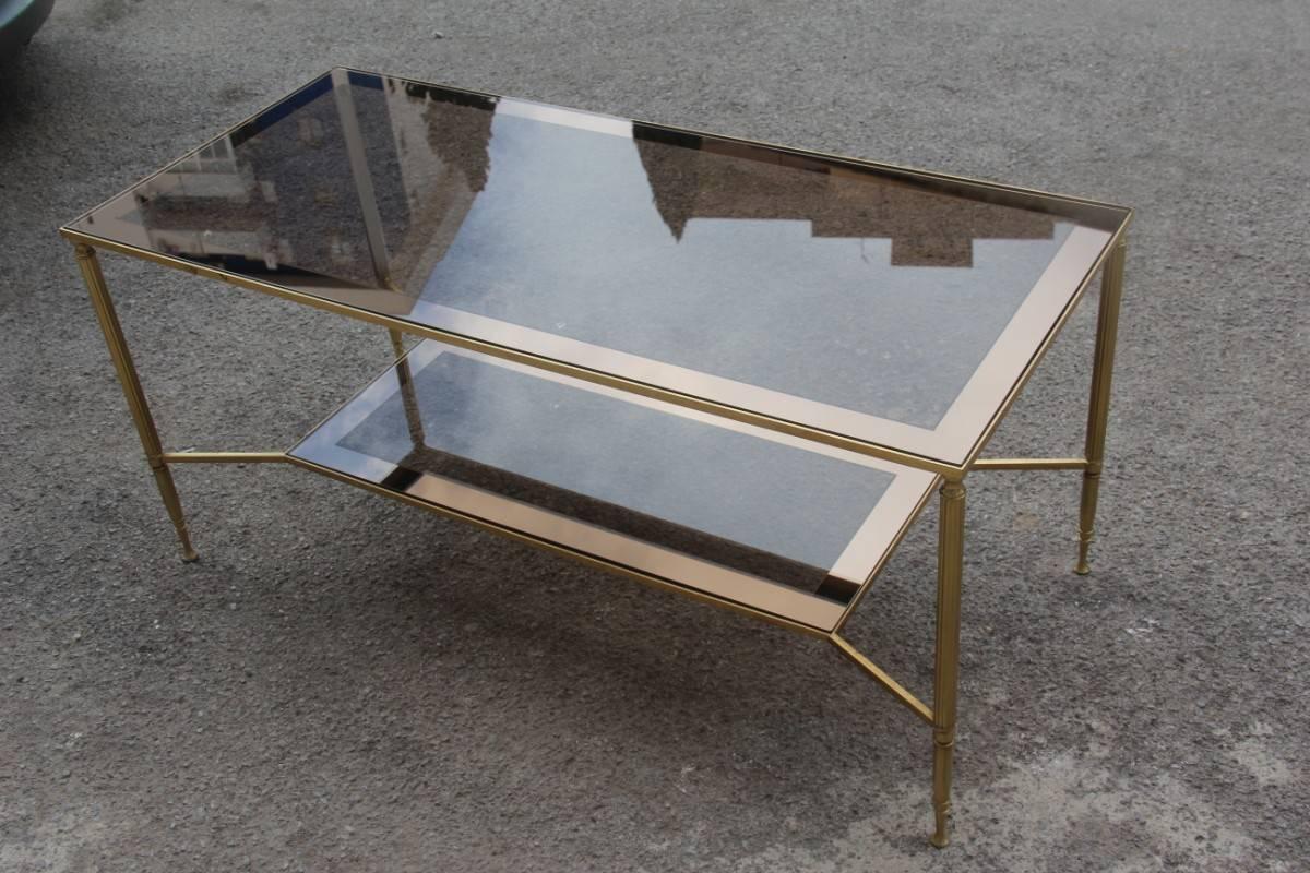 Late 20th Century Elegant 1970s Italian Coffee Table in Brass and Mirrored Glass