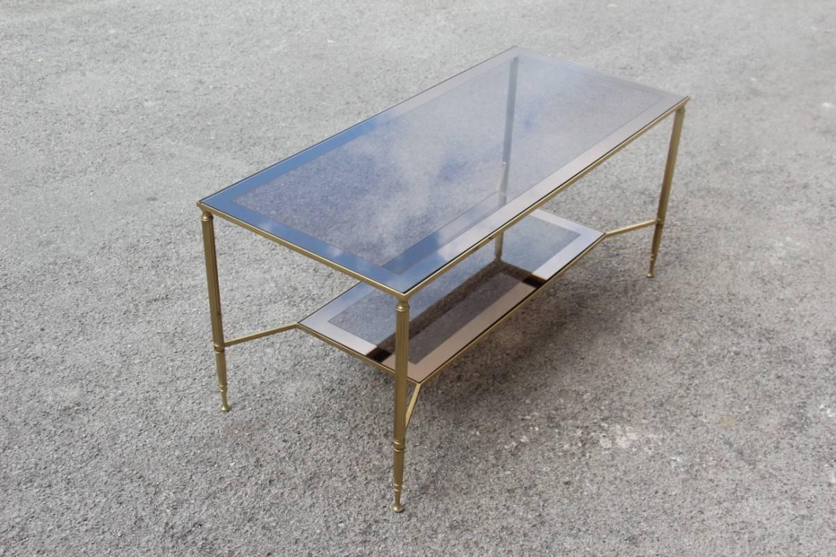 Elegant 1970s Italian Coffee Table in Brass and Mirrored Glass 1