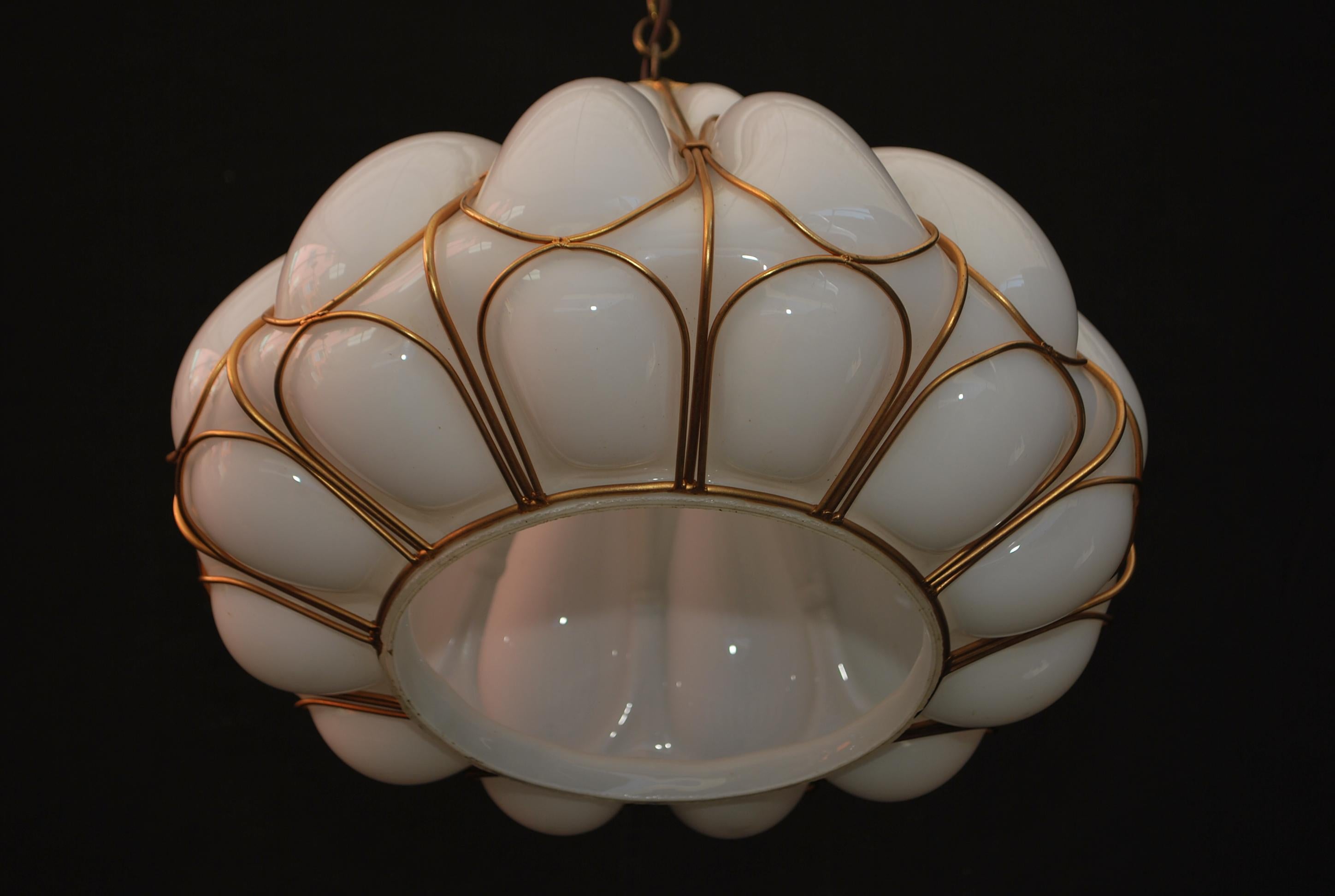 Elegant 1970's Murano glass blown into the iron frame light In Good Condition For Sale In Los Angeles, CA