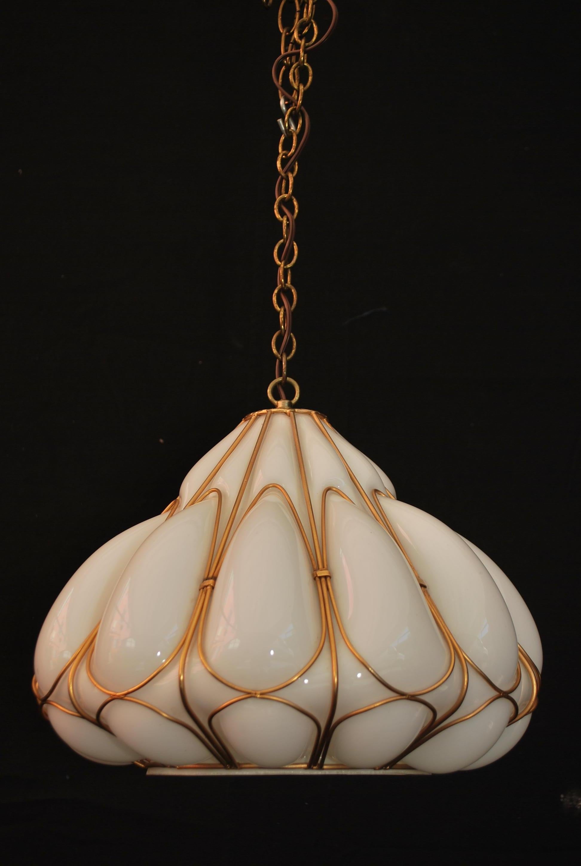 Late 20th Century Elegant 1970's Murano glass blown into the iron frame light For Sale
