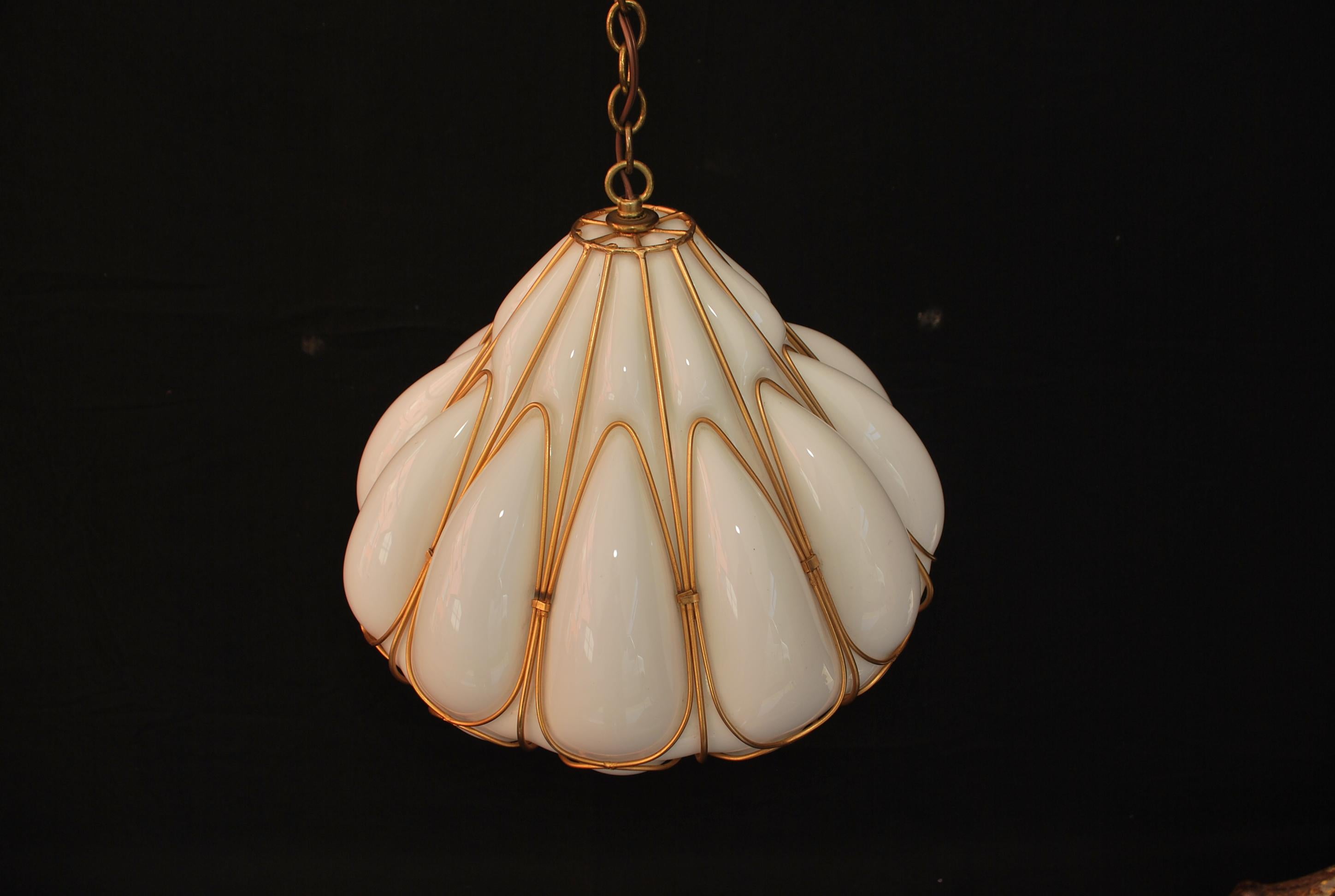 Glass Elegant 1970's Murano glass blown into the iron frame light For Sale