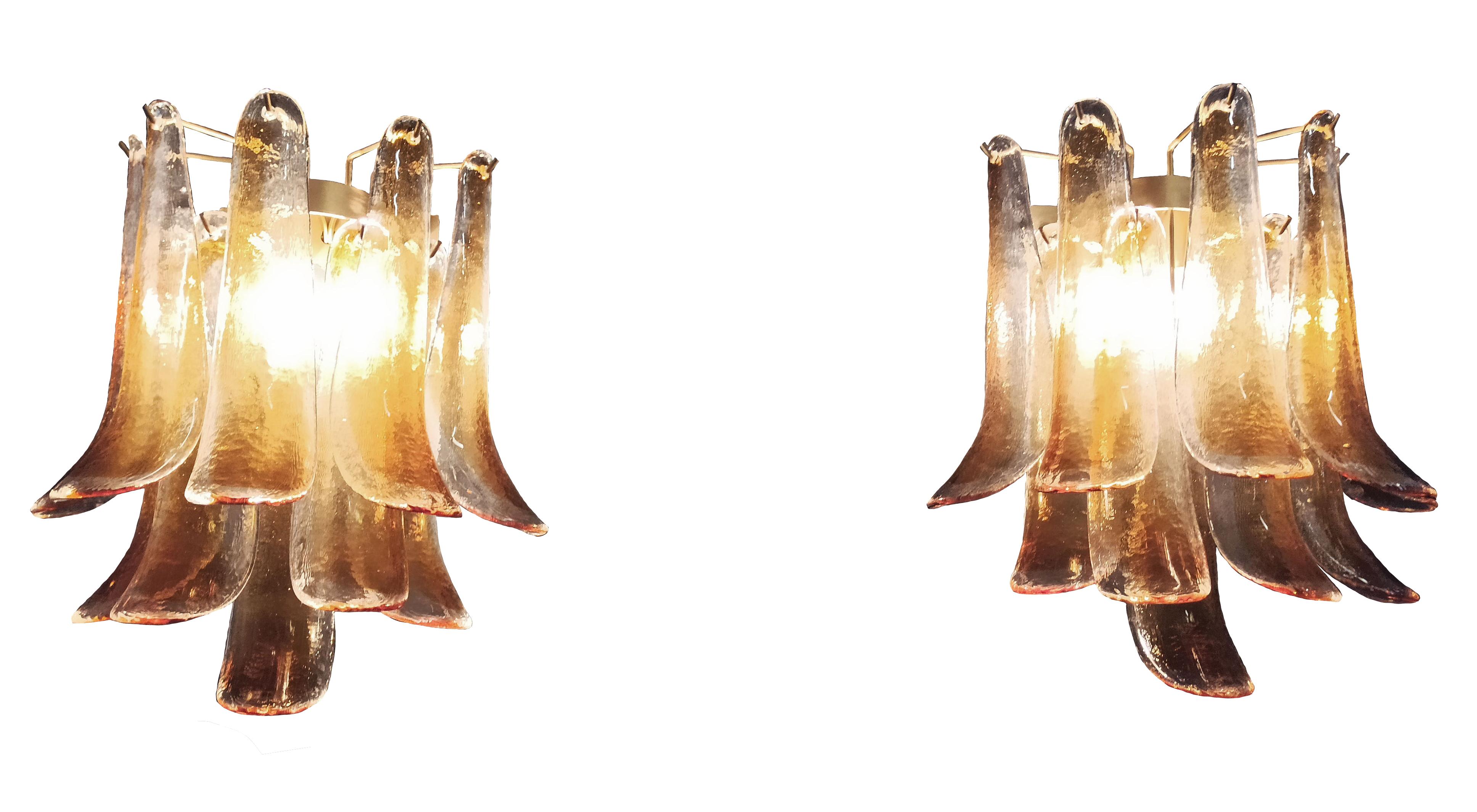 Elegant 1970’s Pair of Vintage Italian Murano wall lights – amber glass petals For Sale 13